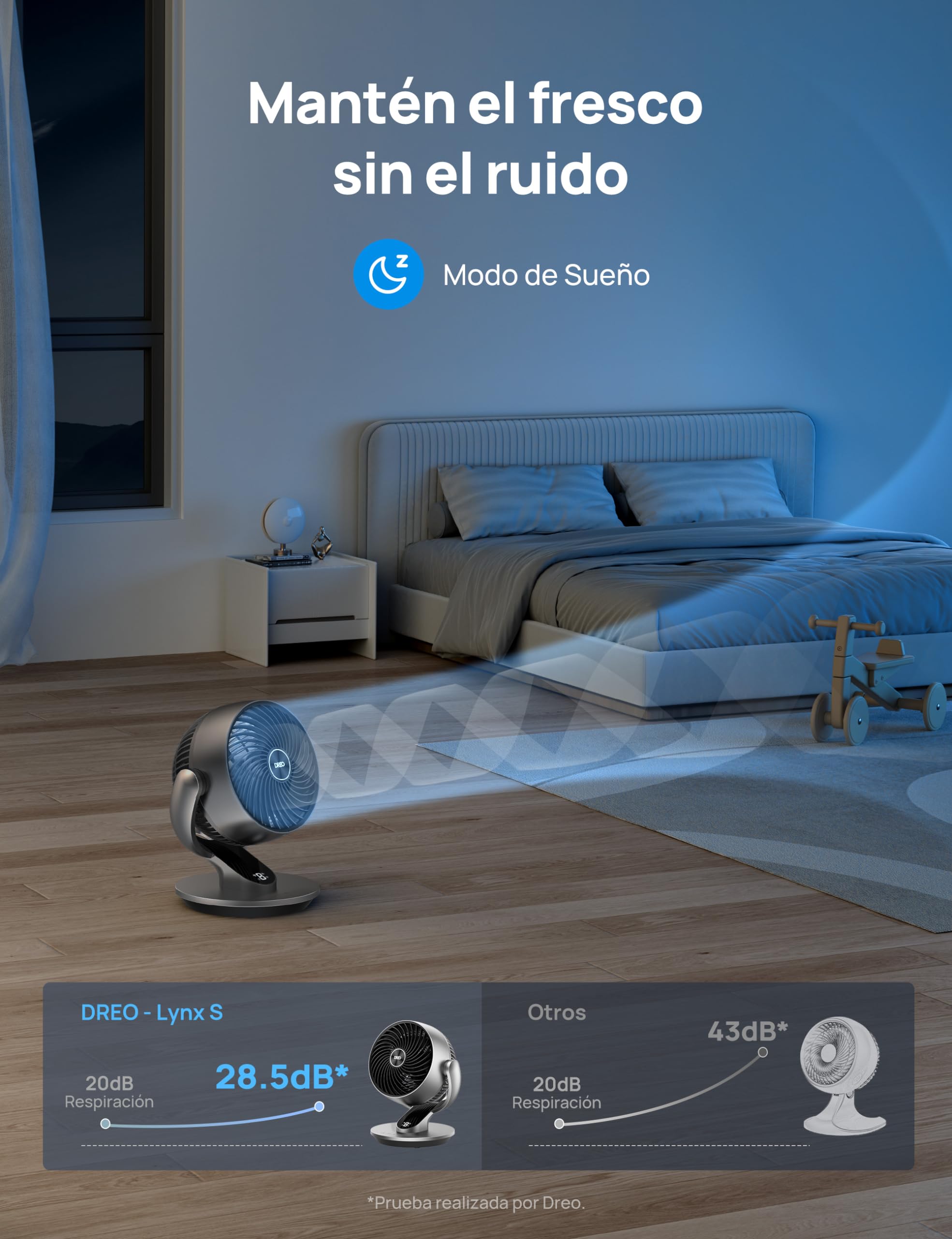 Dreo Ventilador de mesa inteligente, 28 dB, diámetro de 18 cm, 4 velocidades, 5 modos, temporizador 12h, oscilación 120° + 90°, control remoto y por voz, función de enfriamiento, Lynx S, plateado