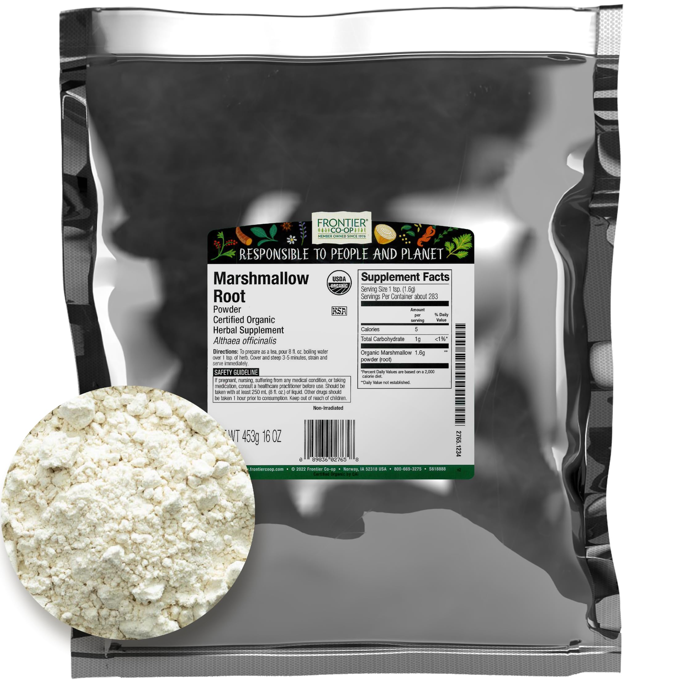 Frontier Co-op Organic Marshmallow Root Powder, 1lb Bulk Bag - Subtle, Mucilaginous Herb for Teas, Syrups, and DIY Body and Skin Care