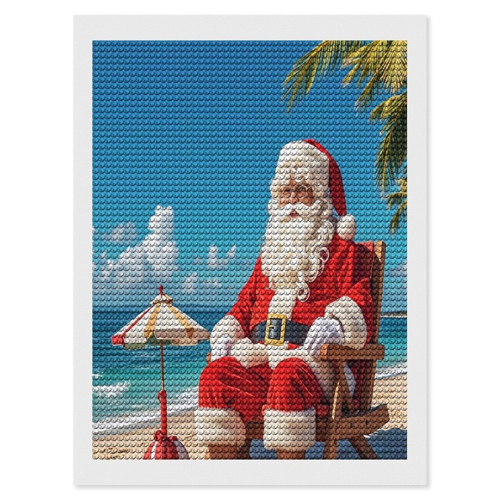 FekiLoot Santa Claus At Beach Diamond Painting Kits for Beginners DIY Diamond Art Kits for Adults Full Drill Round Diamond Dot Gem Art Painting Fun DIY Crafts for Home Kitchen Wall Decor Gift 12"x16"