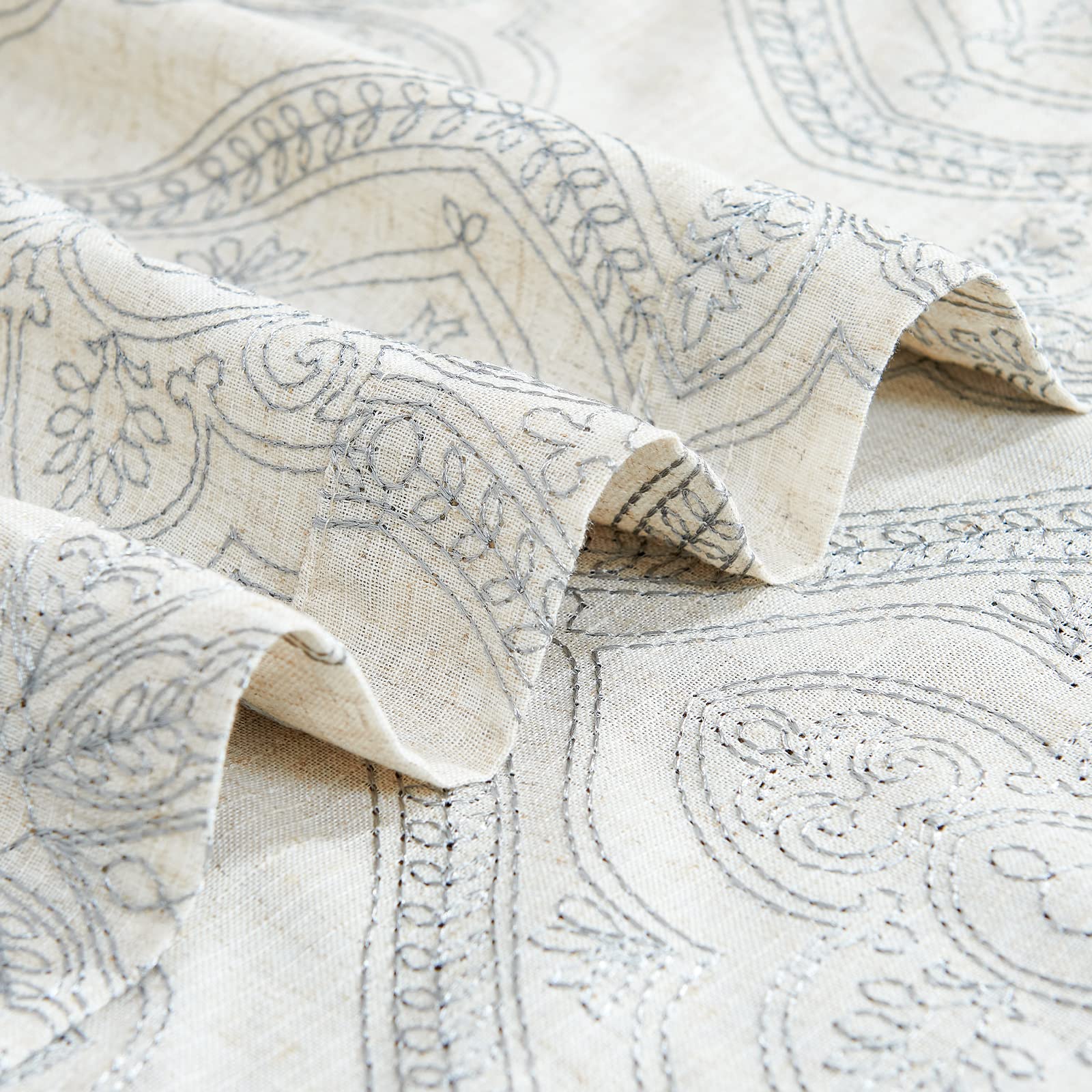 jinchan Linen Textured Curtains for Living Room Embroidered Design ...