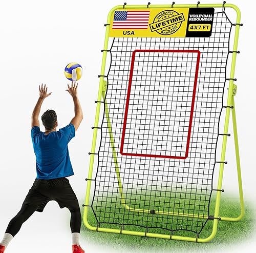 Red de rebote de voleibol de 7 x 4 pies, ajustable en 5 ángulos con marco de acero y red de polietileno de alta tensión, para lacrosse, béisbol,