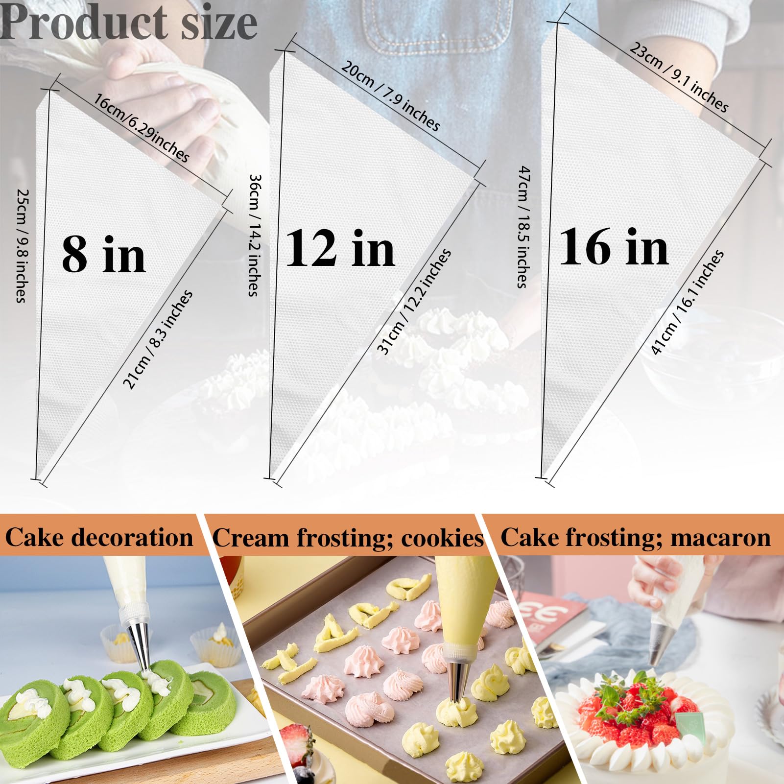 Spritzbeutel, Spritzbeutel, Zuckergussbeutel, 250 Stück, 5 Größen Sortiment (20,3 cm, 30,5 cm, 40,6 cm, 45,7 cm, 61 cm), Einweg-Spritzbeutel für Kuchendekoration, Backen und Kochen