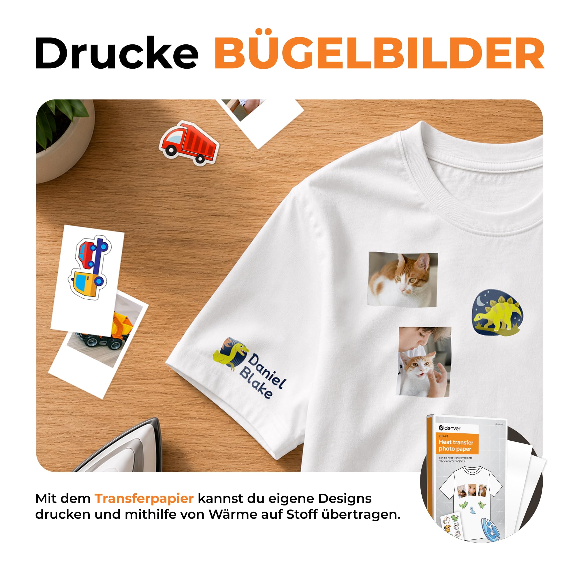 Denver MCP-6010 Mini Fotodrucker für Smartphone, mobiler Farbdrucker mit Bluetooth 5.2, 600 DPI, iOS & Android, tragbarer Fotodrucker mit Akku, inkl. Patrone & 20 Blatt Fotopapier Set