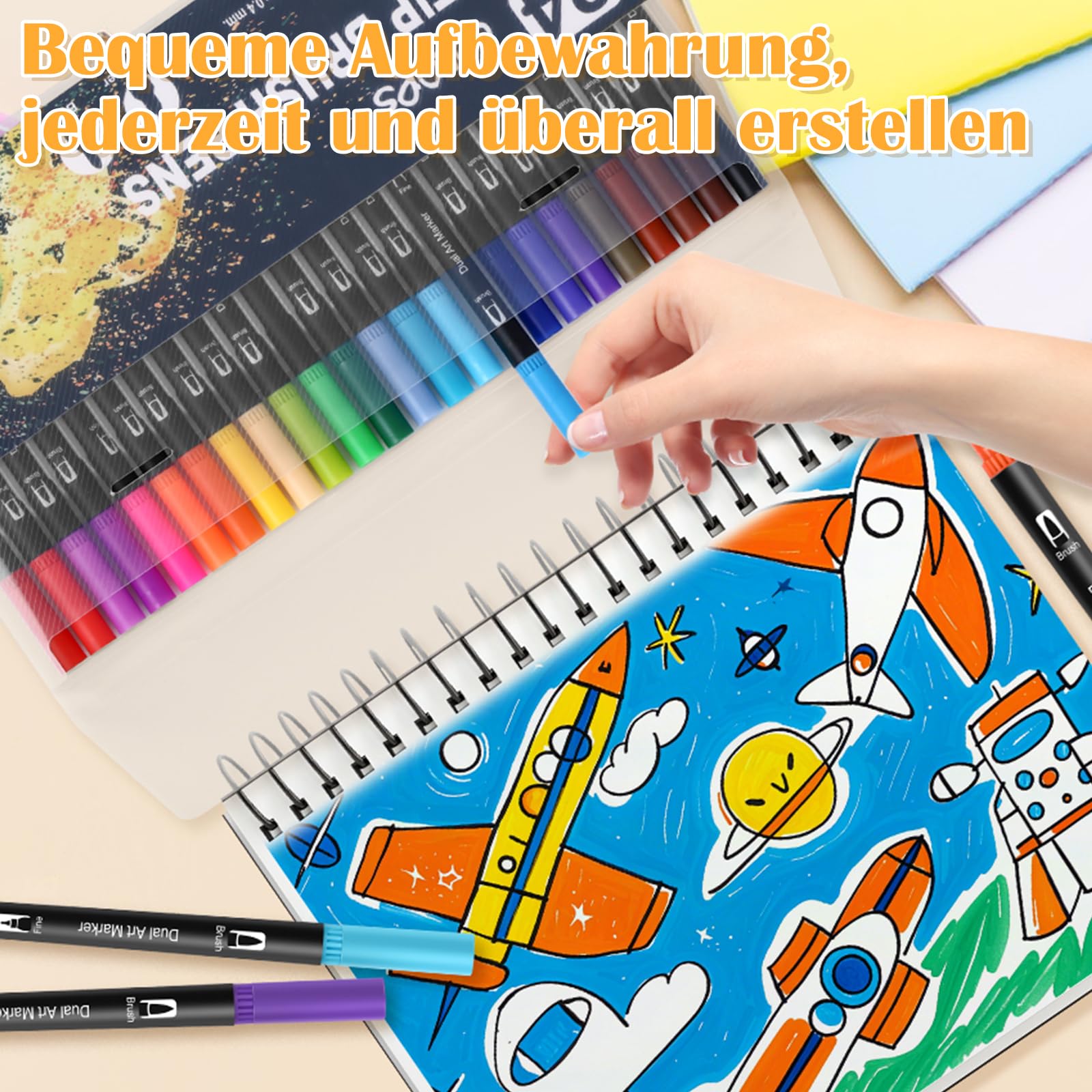 Dual Brush Pen Set, 12 Farben – Doppelte Spitze (Pinsel & Feinspitze), Wasserbasierte Stifte Für Handlettering, Malen, Skizzieren