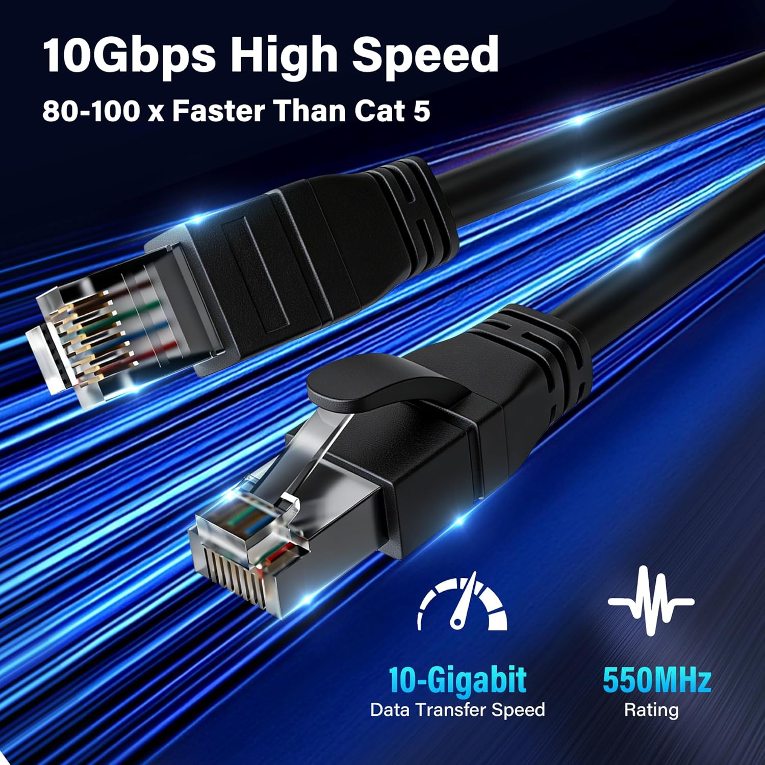 FTP Shielded Cat 6 Outdoor Ethernet Cable 125 FT, 10Gbps 550MHz 23AWG OFC Pure Copper, Direct Burial Waterproof UV Resistant Indoor/Outdoor RJ45 LAN Internet Cord for Router/Server/PC/IP Camera, Black