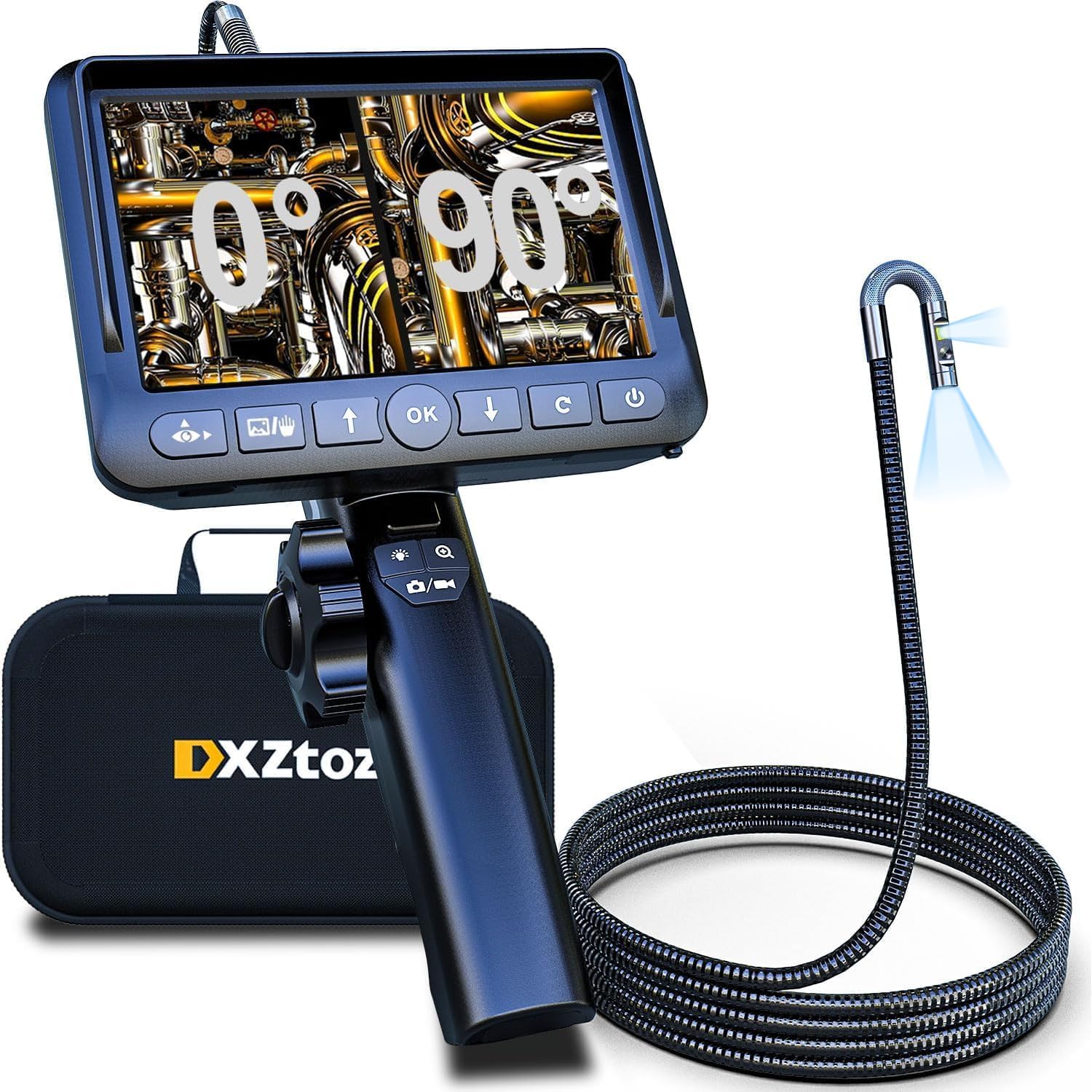 DXZtoz Dual-Lens Articulating Borescope with Light, 5-inch Engine Endoscope Inspection Camera with Articulated Snake Camera, 1080P Videoscope for Automotive Home Mechanics-5FT