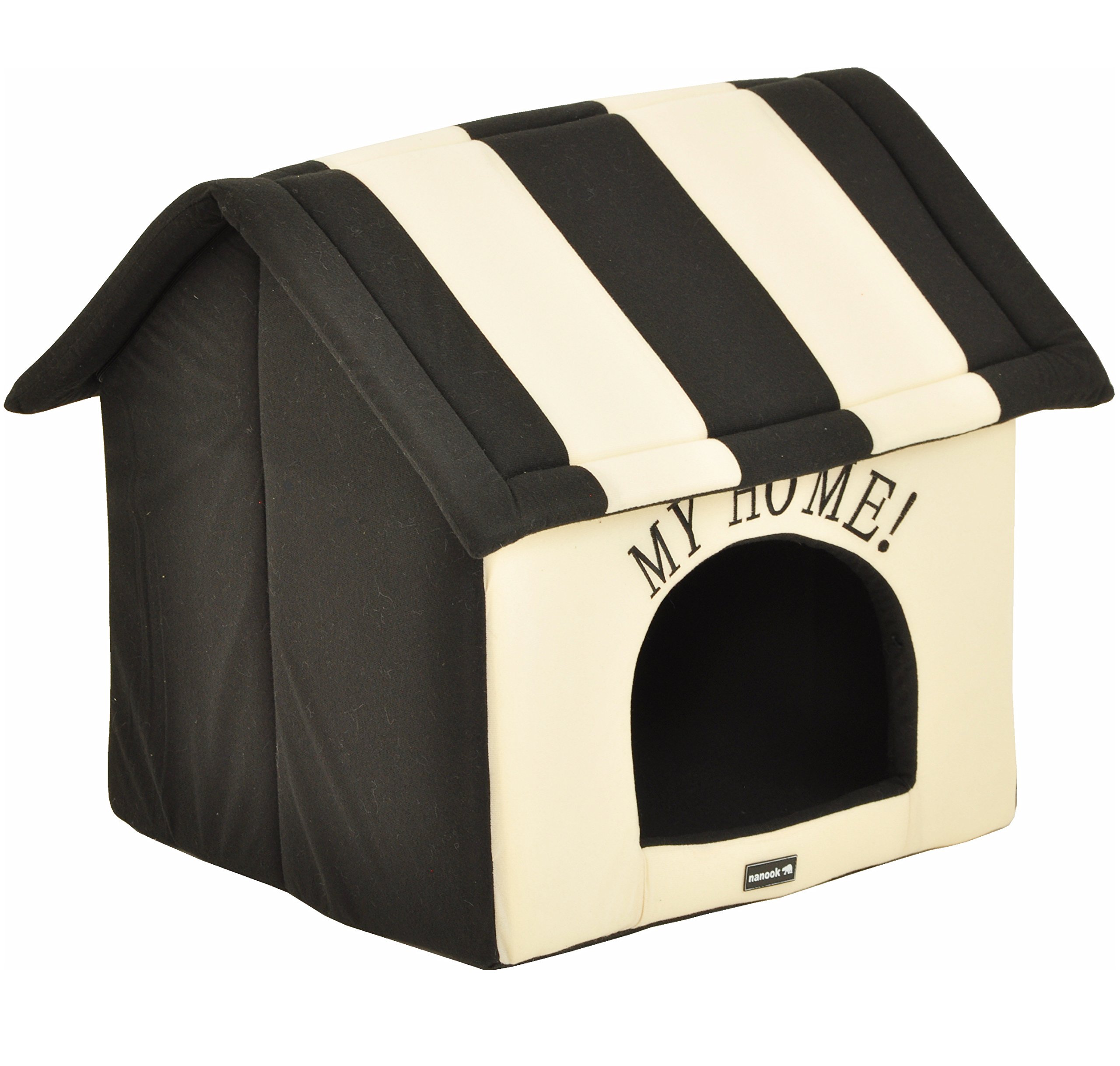 nanook Hundehöhle Katzenhöhle XL Hundebett Katzenbett Hundehaus faltbar flauschig kuschelig (Schwarz Beige, 60cm)
