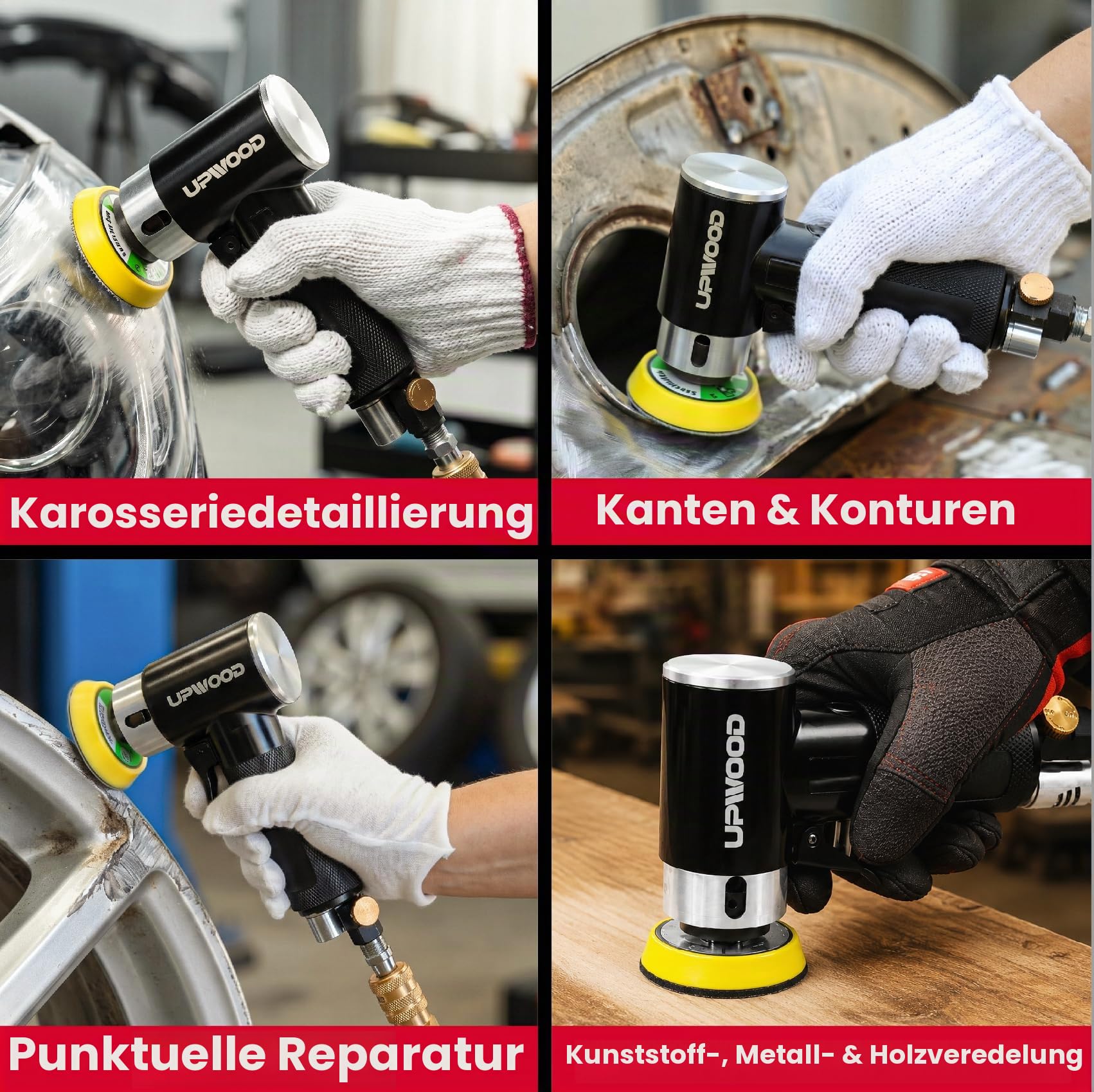 Mini Druckluft-Exzenterschleifer Set mit 2" (50 mm) und 3" (75 mm) Schleiftellern, Kompakter Pneumatischer Schleifer mit 24 Grünen Schleifscheiben, Ideal für Auto, Holz und Metall