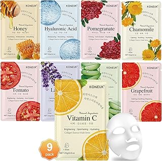 9 Pack Collagen Face Masks Skincare for Women, Hydrating Sheet Face Masks Suitable for All Skin Types, Bulk Facial Masks for Women Skin Care, Face Mask Gifts Set for Spa Party
