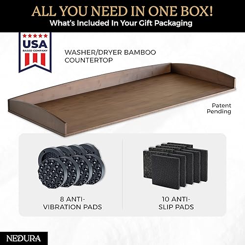 Miniatura 2 de Nedura Encimera de lavadora y secadora con almohadillas antivibraciones, rieles de borde curvo, encimera de lavandería de bambú premium, encimera de