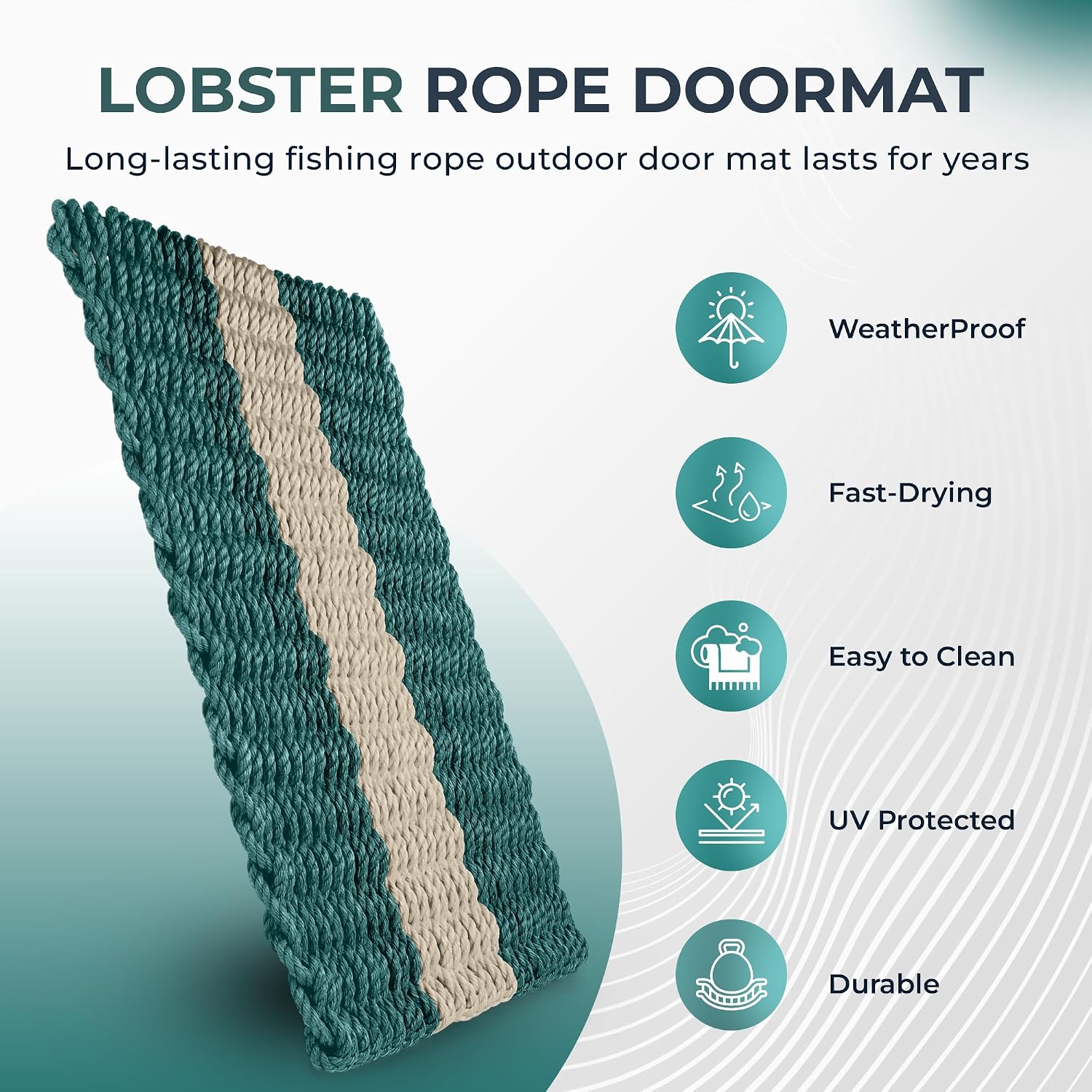 Outdoor Door Mat, The Original Lobster Rope Doormat, All Weather Mats, Woven Door Mat from Nautical Rope, Front Door Welcome Mats, (Dark Green with Light Tan Stripe, 18 x 30)