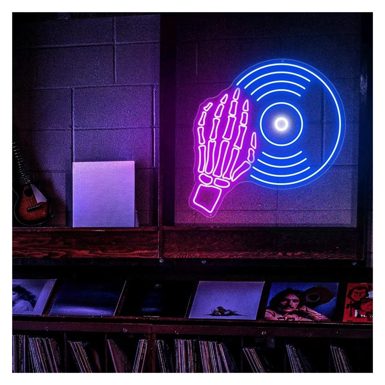LEMST Signs Lamp Music Record Neon Signs USB Powered Adjustable Brightness Studio Neon Lights, for Bistro Shop Wall Decor 45cmx50cm(C)