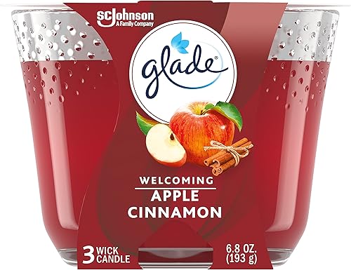 Glade Vela de manzana y canela, vela aromática infundida con aceites esenciales, vela ambientadora, vela de 3 mechas, 6.8 onzas