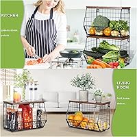 Vista 6 de Cesta de frutas de 2 niveles para encimera de cocina, cestas de frutas colgantes para cocina, cesta de pared con ganchos, cestas de alambre