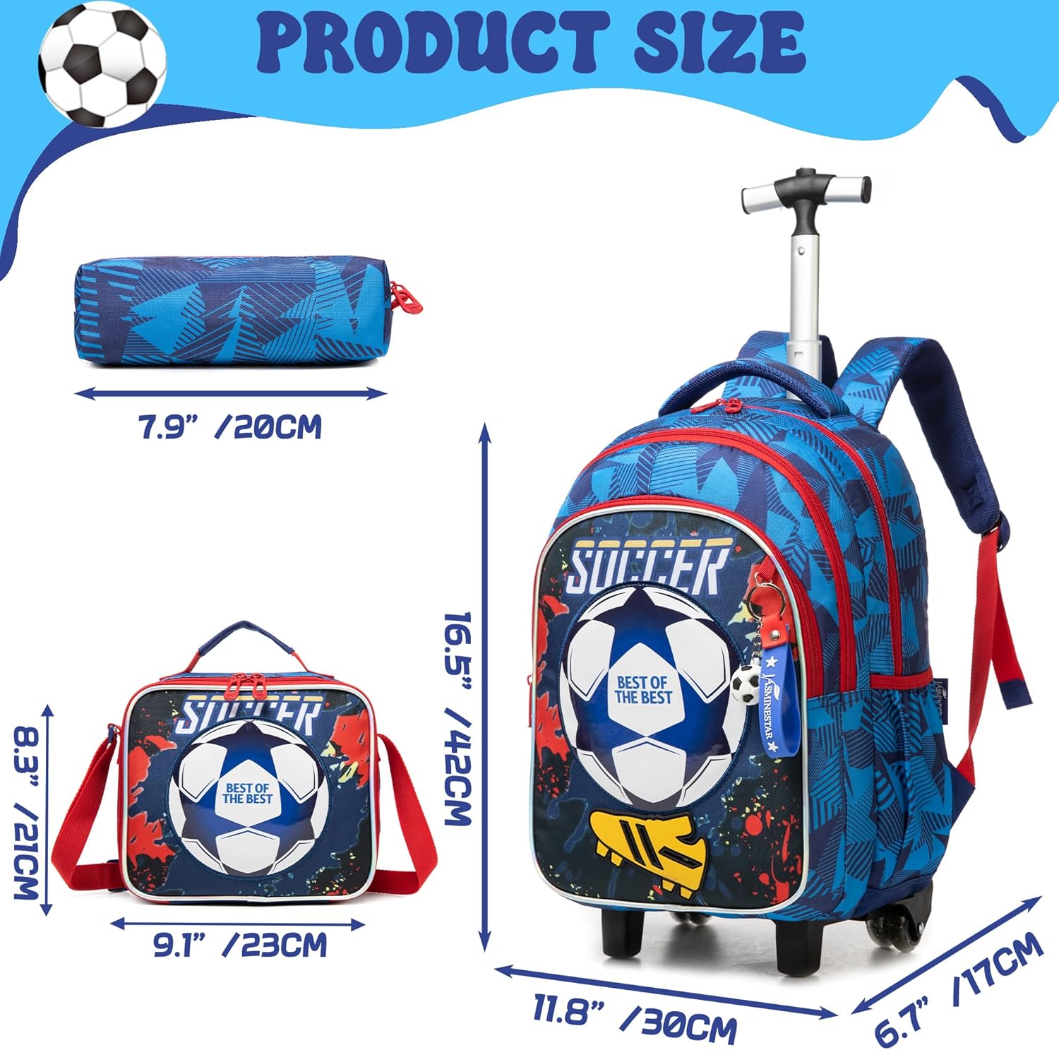 Backpack with Wheels for Kids Boys Rolling Backpack for School Roller Backpacks for Kids Backpacks with Lunch Box Pencil Case for Elementary Back to School Supplies