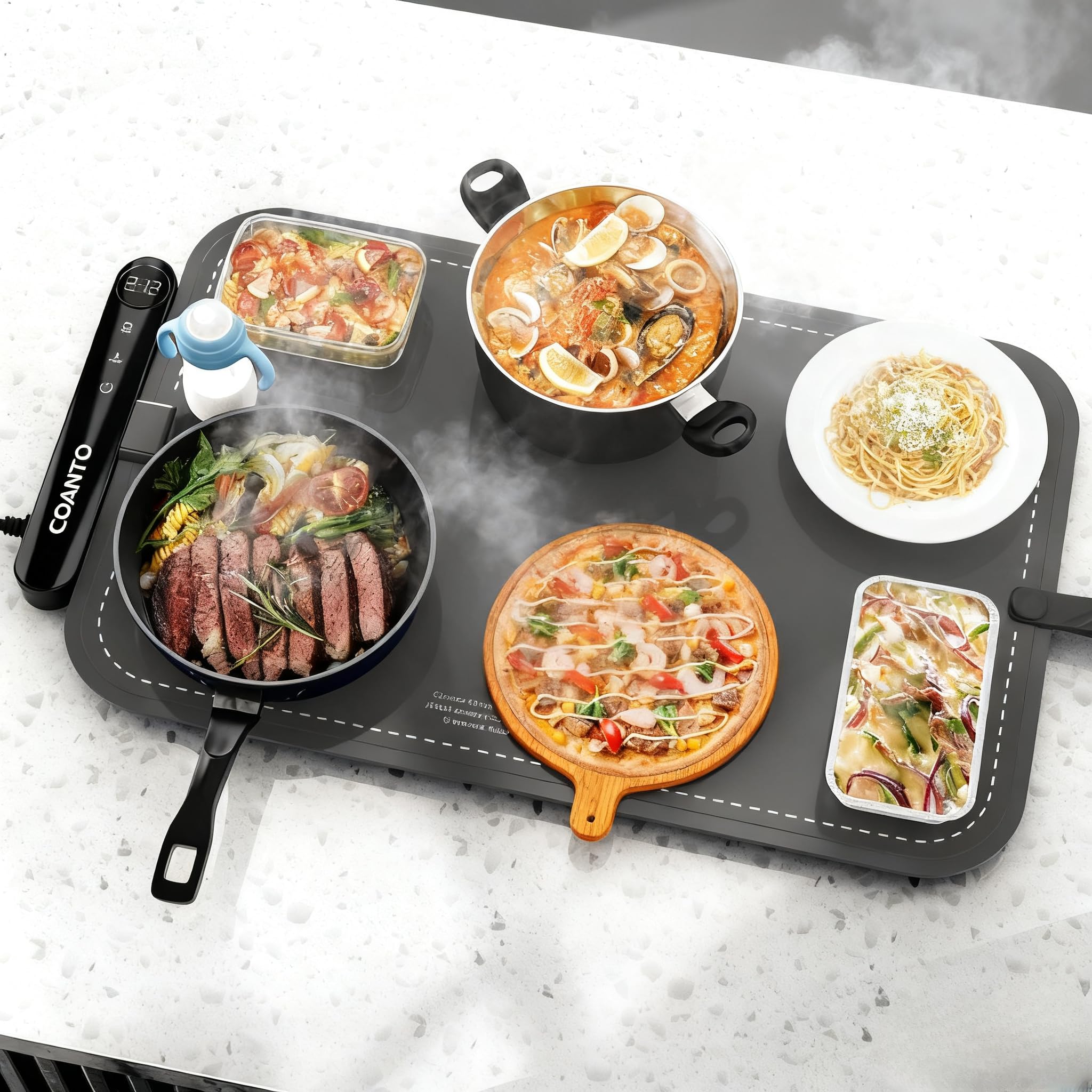 Coanto Warming Mat for Food, Waterproof Food Warmer, 23.6 x 14.6, Gray