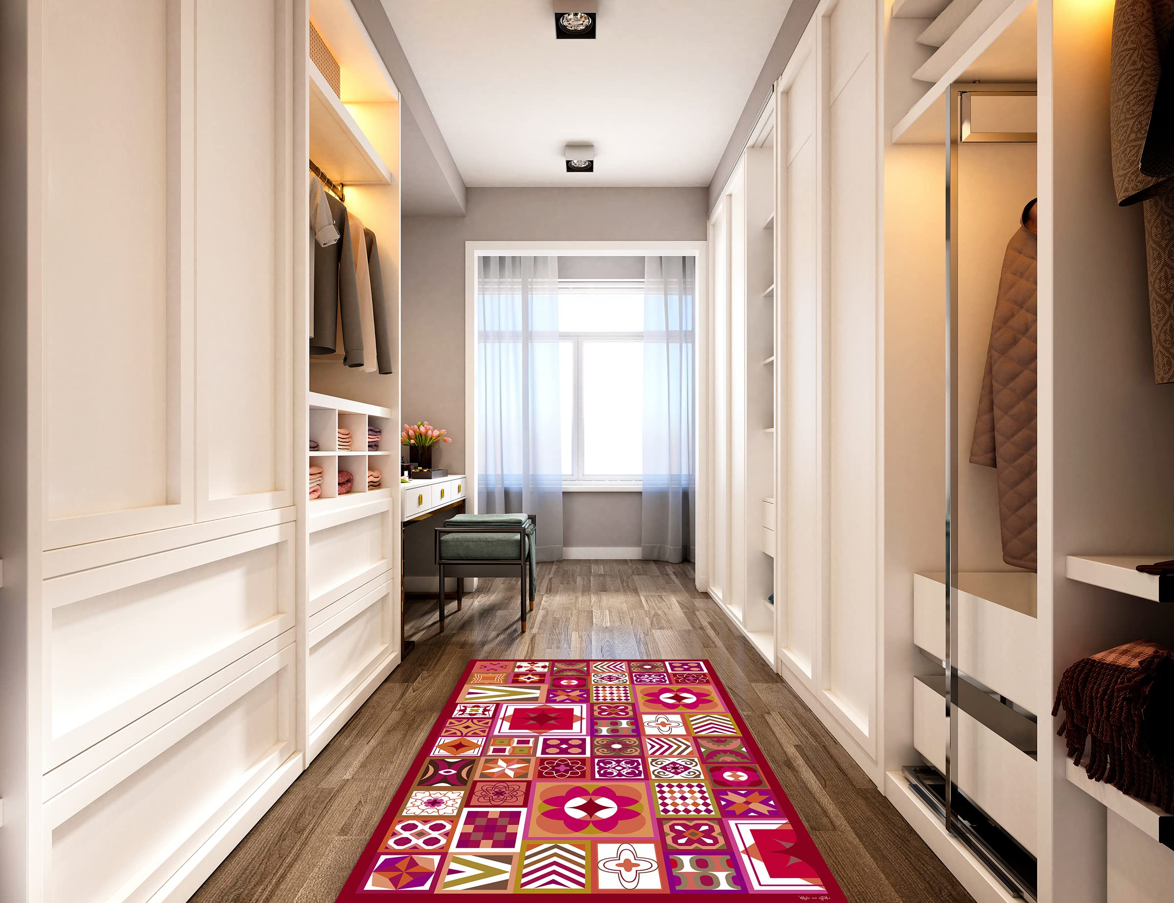 DobleUve Estudio Tapis Vinyle 2 | Rouge | 65x200 cm | Tapis Cuisine | Tapis de Salon Antidérapant Antifongique Ignifuge | Tapis Enfants | Tapis Bain PVC | Tapis PVC
