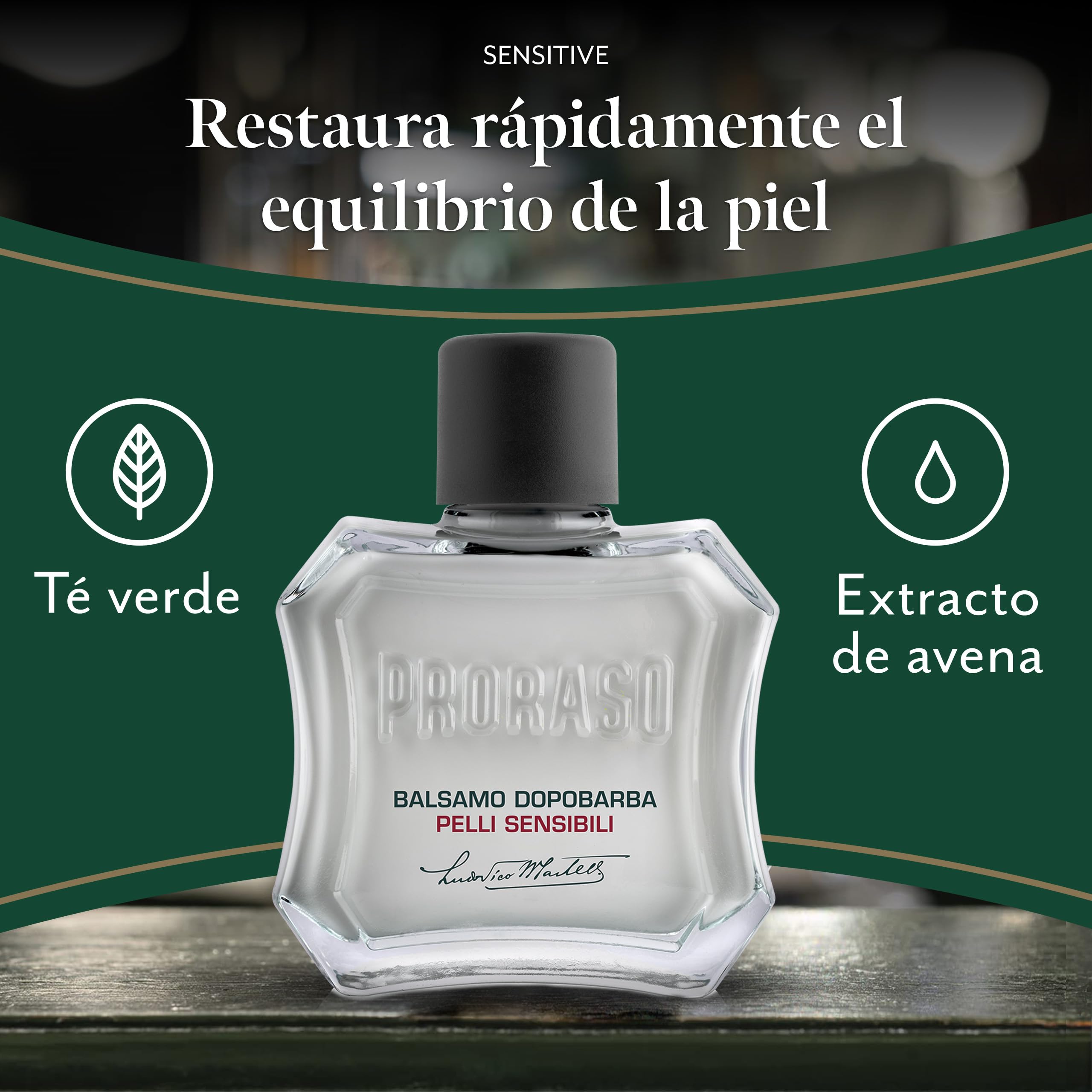 Proraso After Shave Bálsamo, 100 ml, bálsamo barba after shave refrescante con avena y té verde, tónico facial sin alcohol para pieles sensibles