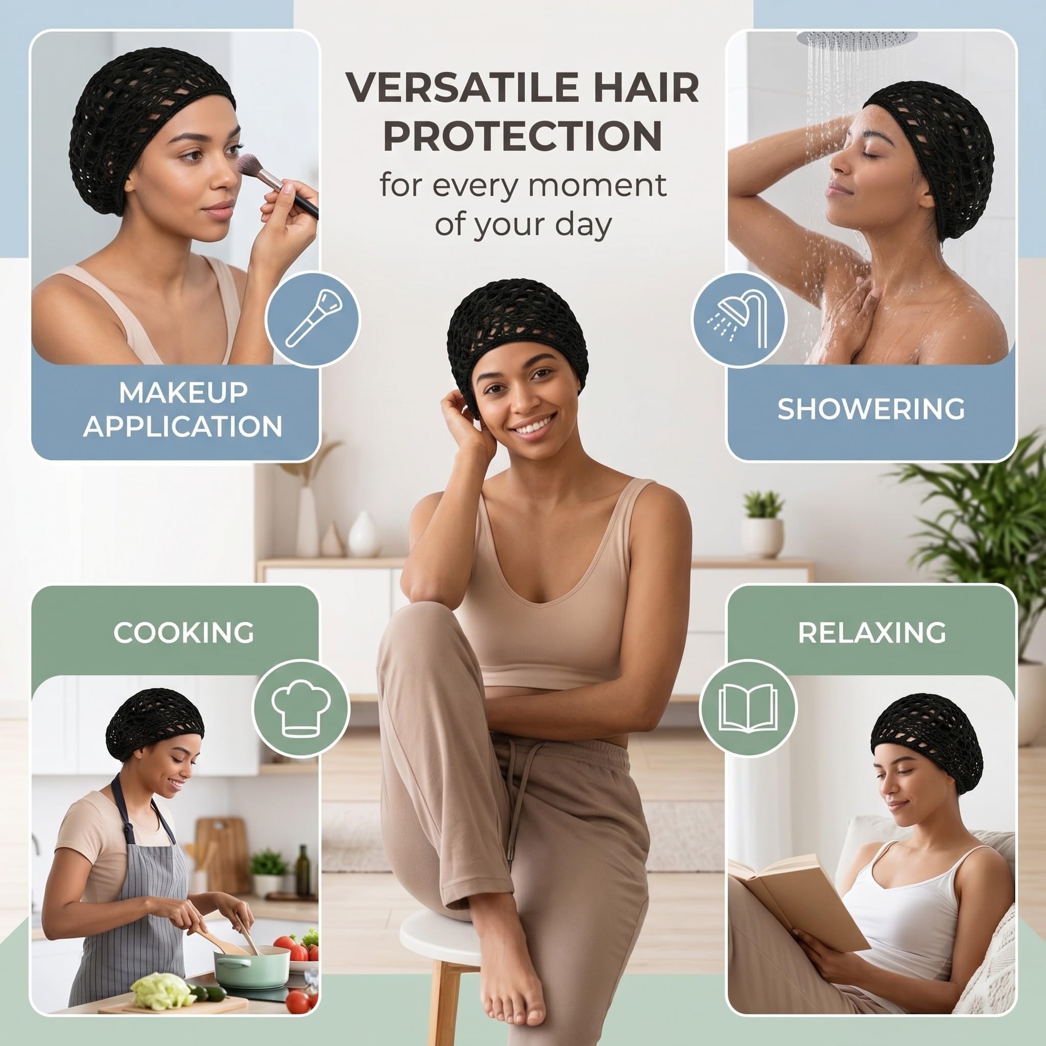 Cuffia per Capelli Retine in Maglia Lavorata all'Uncinetto Traspirante per Dormire Doccia Trucco Accessori Unisex