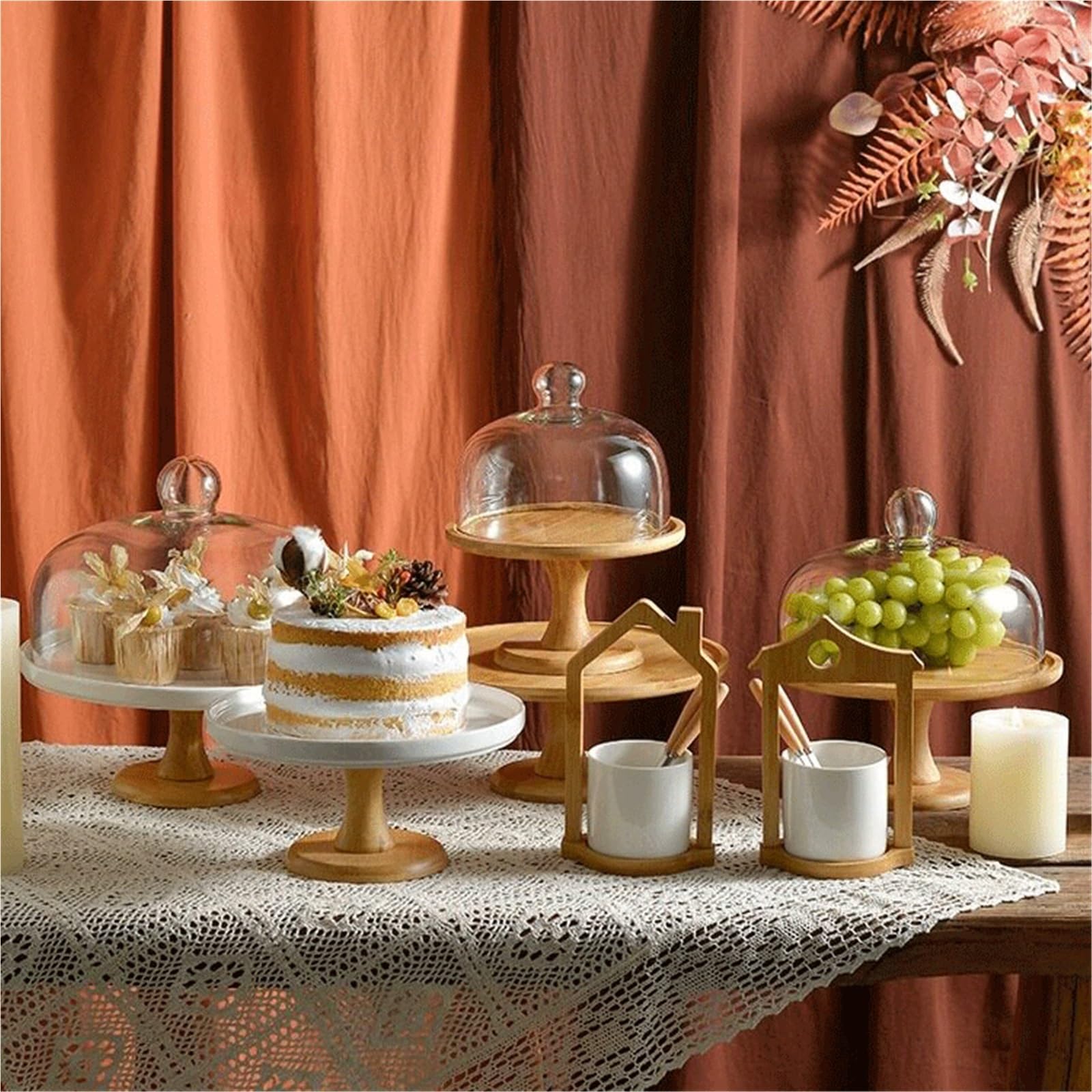Kuchenständer ServierStänder Tortenständer aus Bambus und Holz, perfekt for Hochzeiten, Partys Desserts Tortenständer(Mittel)