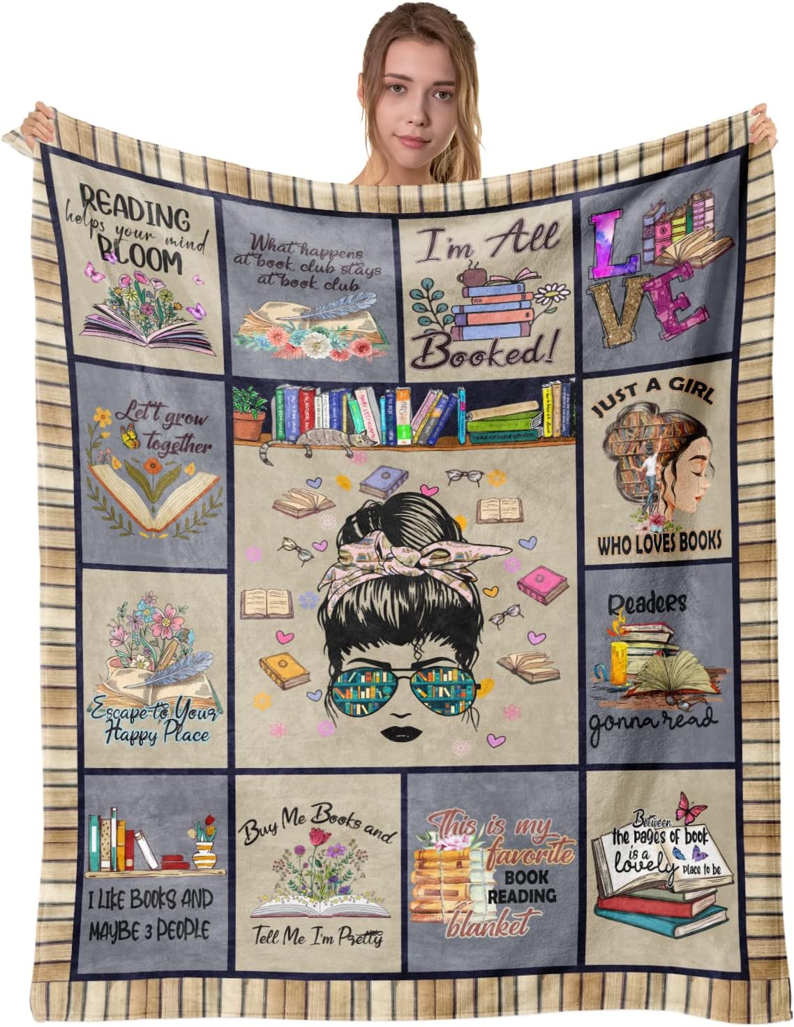 Qubygo Book Lovers Gifts for Women Book Lovers Blanket, Reading Gifts