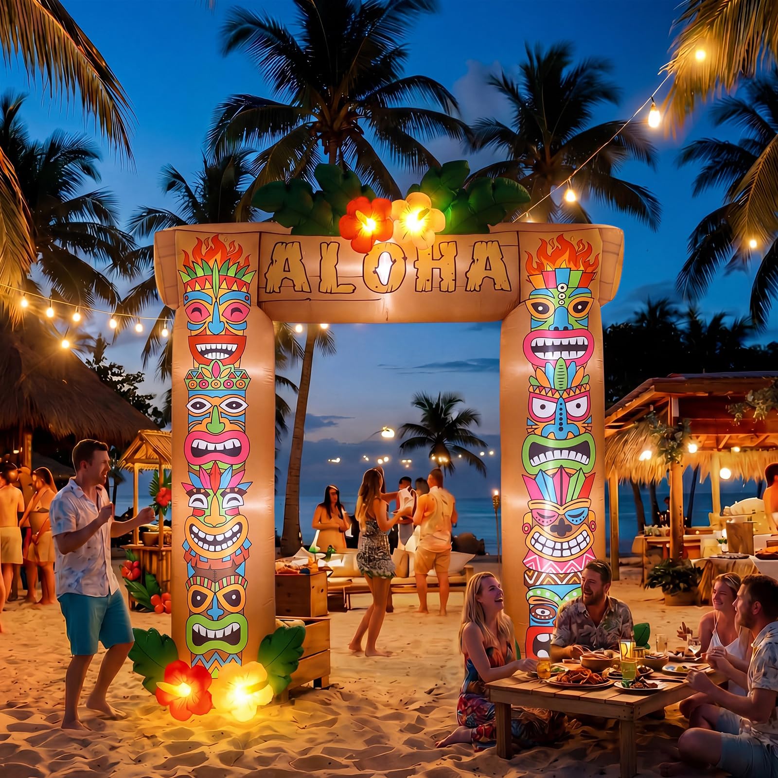 Sosation 3 m gonfiabile Tiki hawaiano Luau decorazioni per feste illuminate estive gonfiabili tropicali Aloha arco all'aperto grande esplosione Hawaii festa di compleanno decorazione per Luau Tiki bar