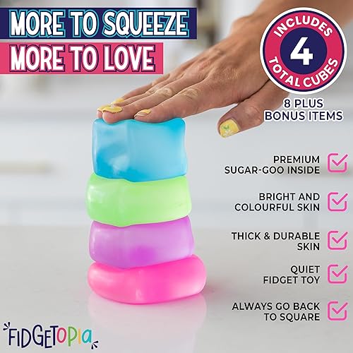 Miniatura 4 de Cubos de estrés de 2.1 pulgadas para todas las edades, suave, no pegajosa, cubo para apretar, juguetes sensoriales divertidos y multicolor con