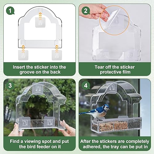 Miniatura 6 de Comederos para pájaros de ventana para exteriores, comedero de ventana de pájaros con 3 hojas adhesivas fuertes, casa de pájaros de acrílico