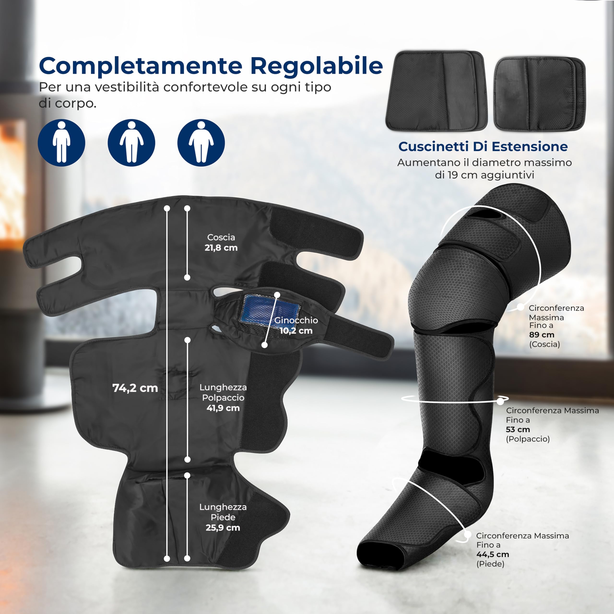 SereneLife Massaggiatore Gambe ad Aria per Ginocchio, Gomito e Spalla, Massaggio con 4 Vibrazioni, 2 Livelli Calore fino 53°C, 4 Cuscini d’Aria, Controller LED, Impacco Freddo