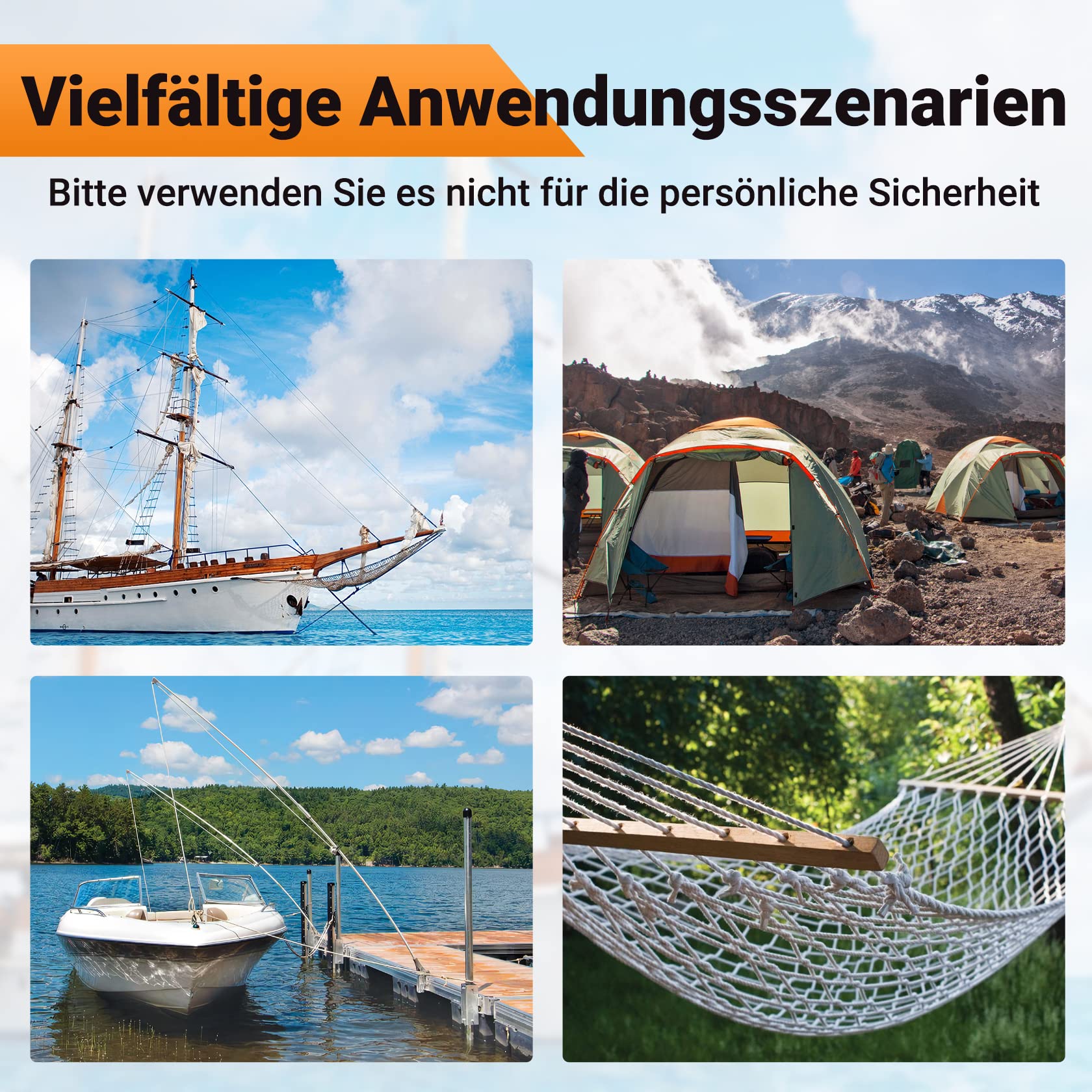 CarBole Tauwerk für Boote 12mm*91m, 2653KG Dock Line Rope | Festmacherleine und Camp-Seil, ideal für Camping und Bootfahren im Freien