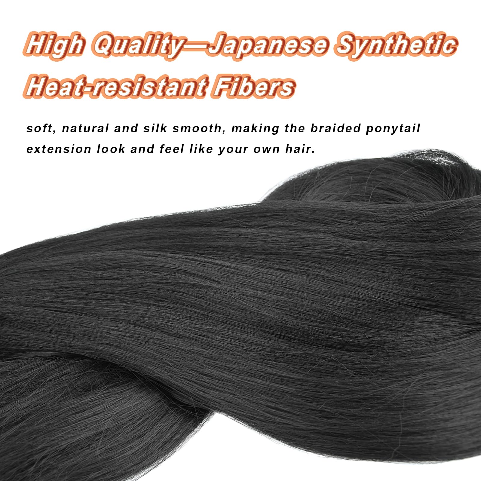 Gledola Long Braided Ponytail Extension 30 Inch Pre stretched Braiding Hair Extensions DIY Braid Ponytail Synthetic Hair Piece (Natural Black - Image 3