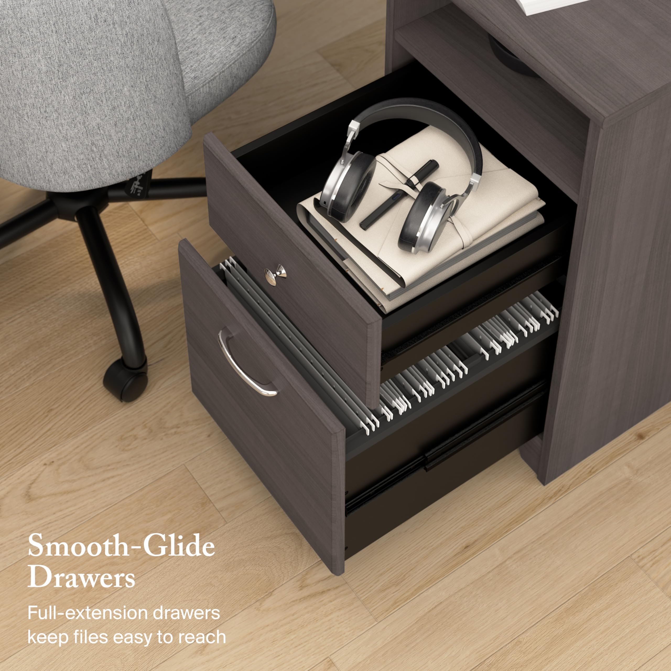 Bush Home Cabot 60W L Shaped Computer Desk with Storage in Heather Gray, 60-inch Corner Table with Drawers for Home Office Workspace - 5