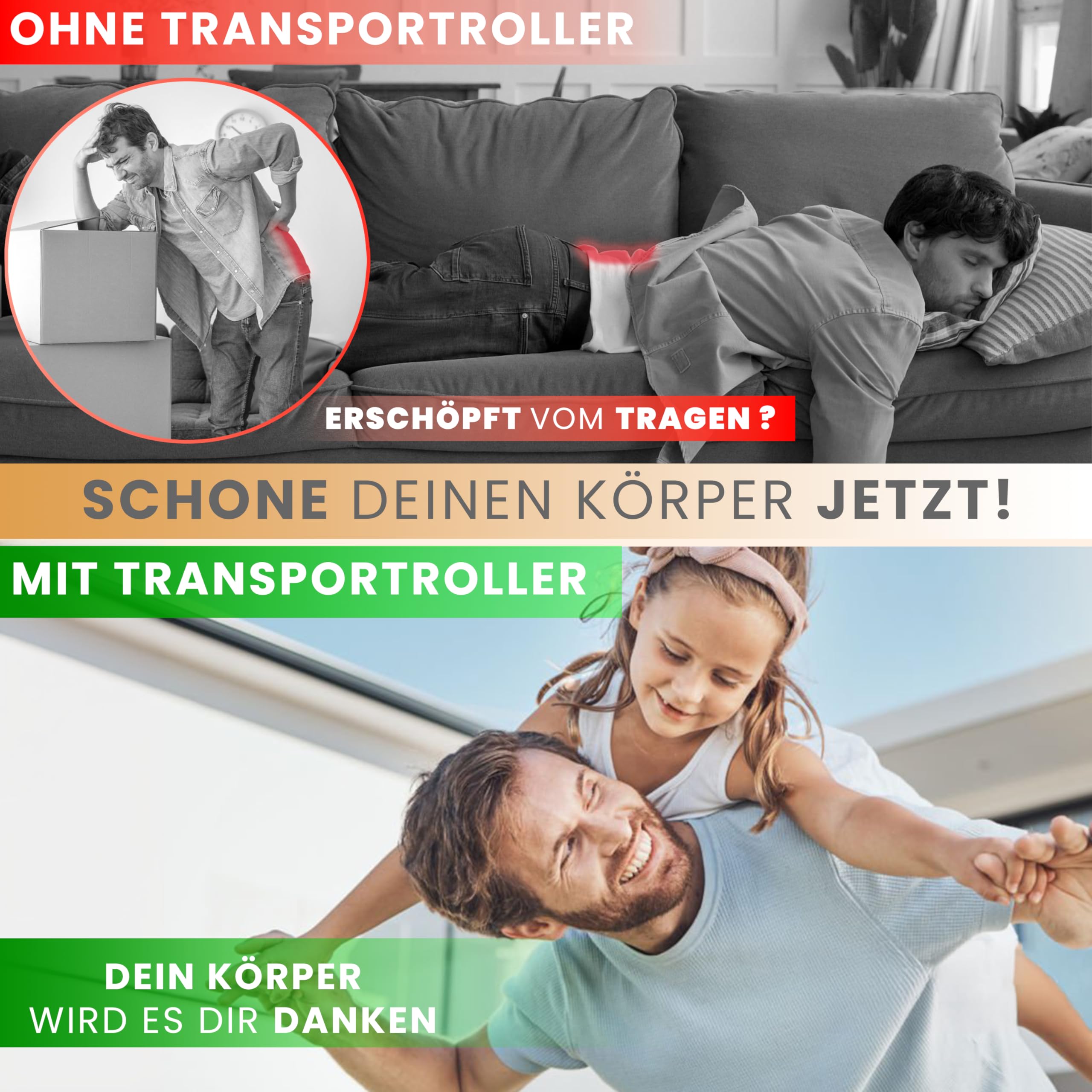 Transportroller mit Feststellbremse in 58x29cm, Einer beeindruckenden Tragkraft von 400kg & leichtgängigen Rollen für mühelosen Transport Schwerer Lasten, wie Möbel, Kisten, Kommoden & mehr