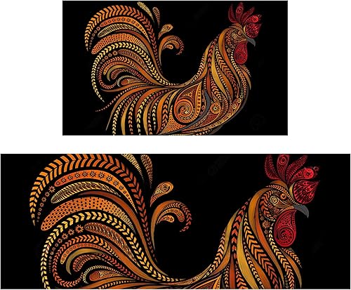 Juego de 2 tapetes de cocina con diseño de gallo para cocina, decoración de granja para cocina, acolchados, antifatiga, juego de 2 piezas y tapete