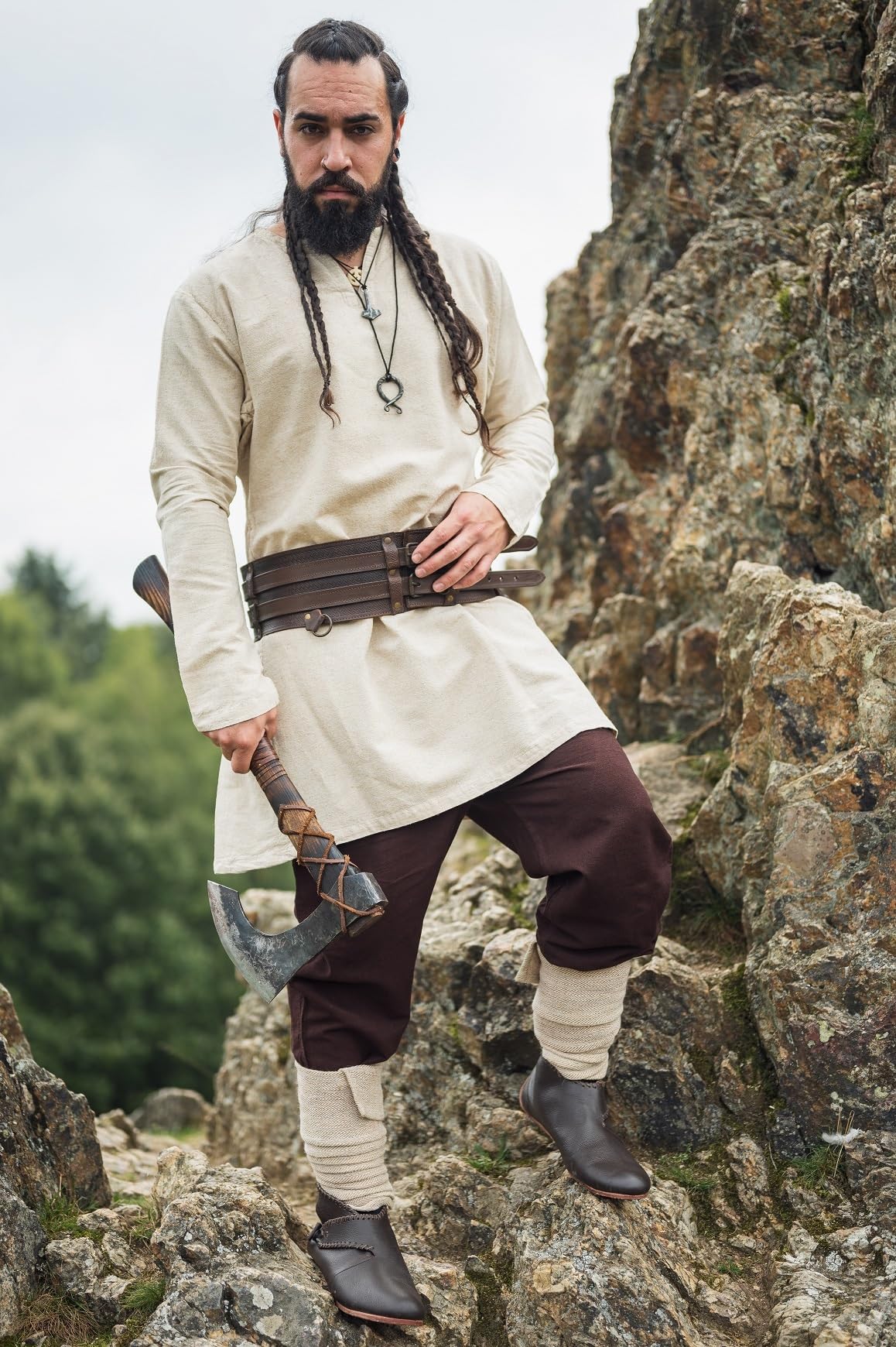 Leonardo Carbone Túnica de lino vikingo Ragnar - Ropa medieval, camisa de lino para hombre, camisas de ocio de manga larga, disfraz de carnaval, túnica vikinga, ropa LARP - 100% lino
