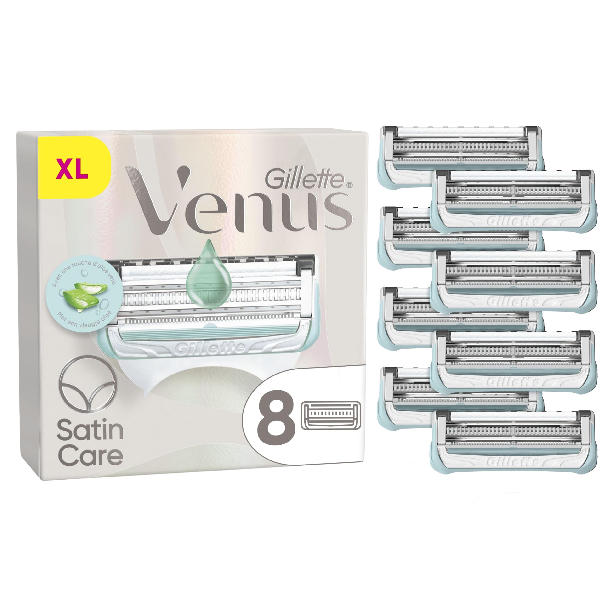 Gillette Venus Satin Care Pour La Peau Et Les Poils Pubiens, Lot De 8 Lames De Rechange, Recharges De Rasoir Avec Barre De Protection Et Lames Affutées, Rasage Doux Des Zones Intimes