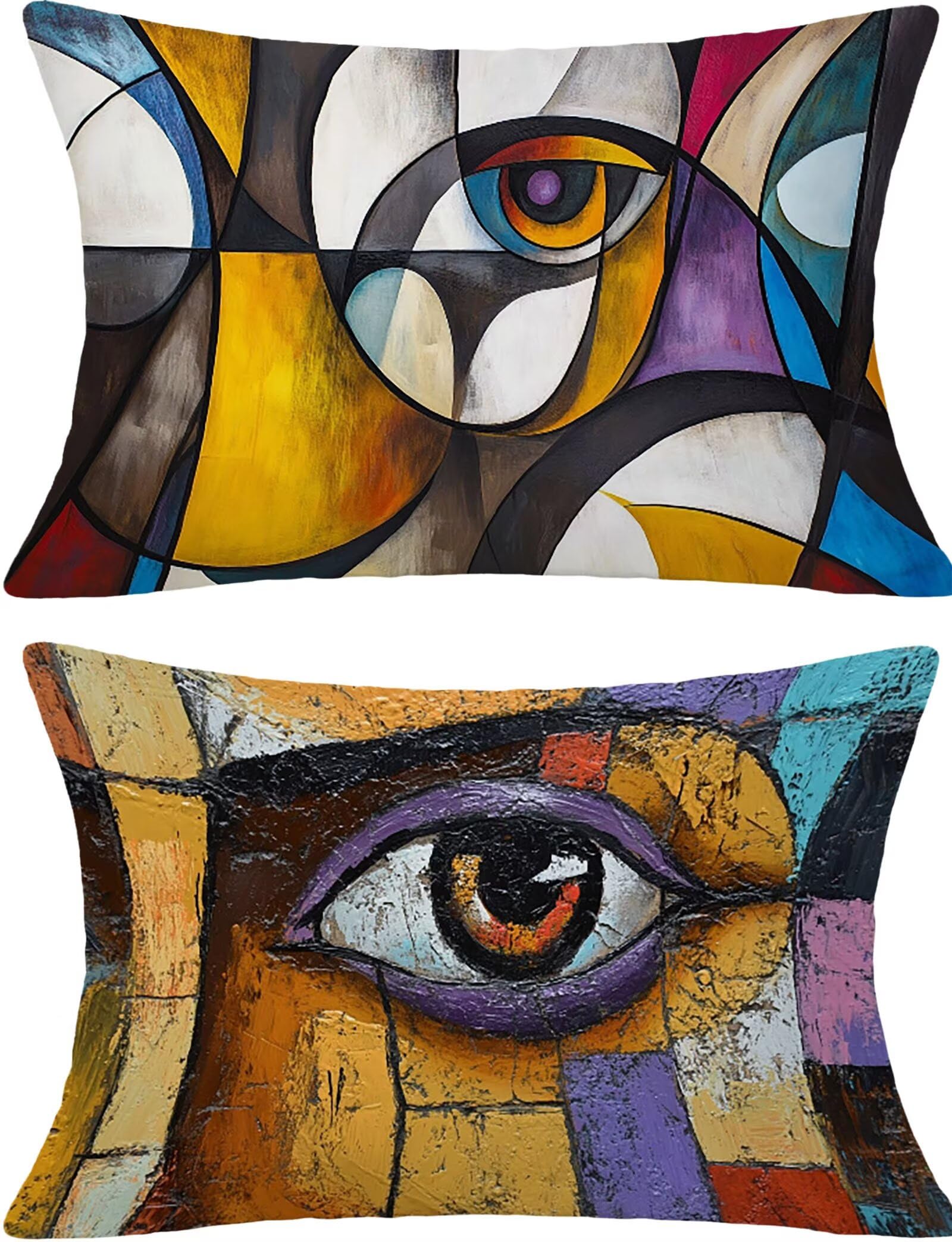 Housse coussin 50x70cm abstrait imperméable taie oreiller rectangulaire lot de 2