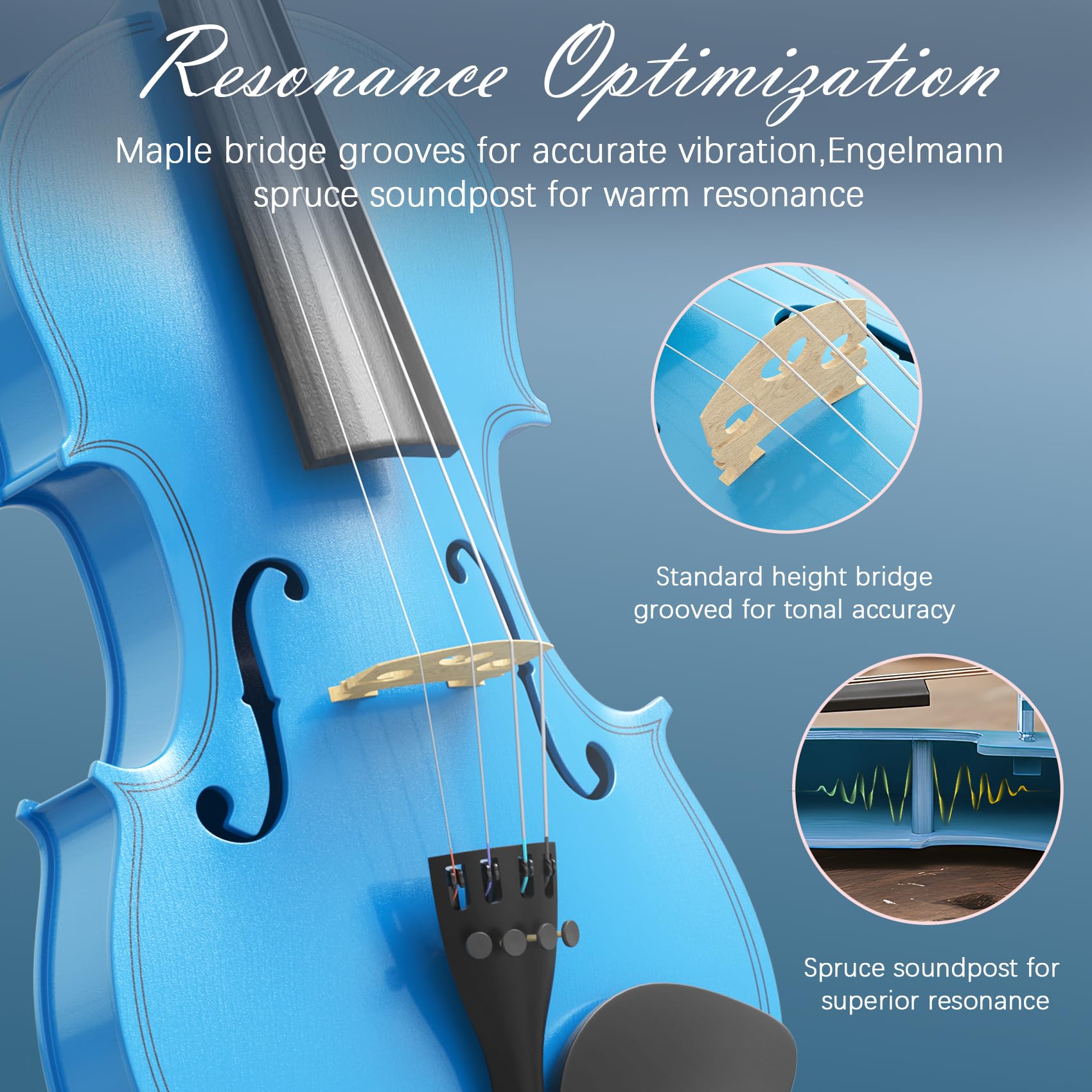 Kit violino 4/4 per principianti, violino full size per adulti, studenti, violino completo di dimensioni standard con custodia portatile, archetto, colofonia, finitura blu cielo