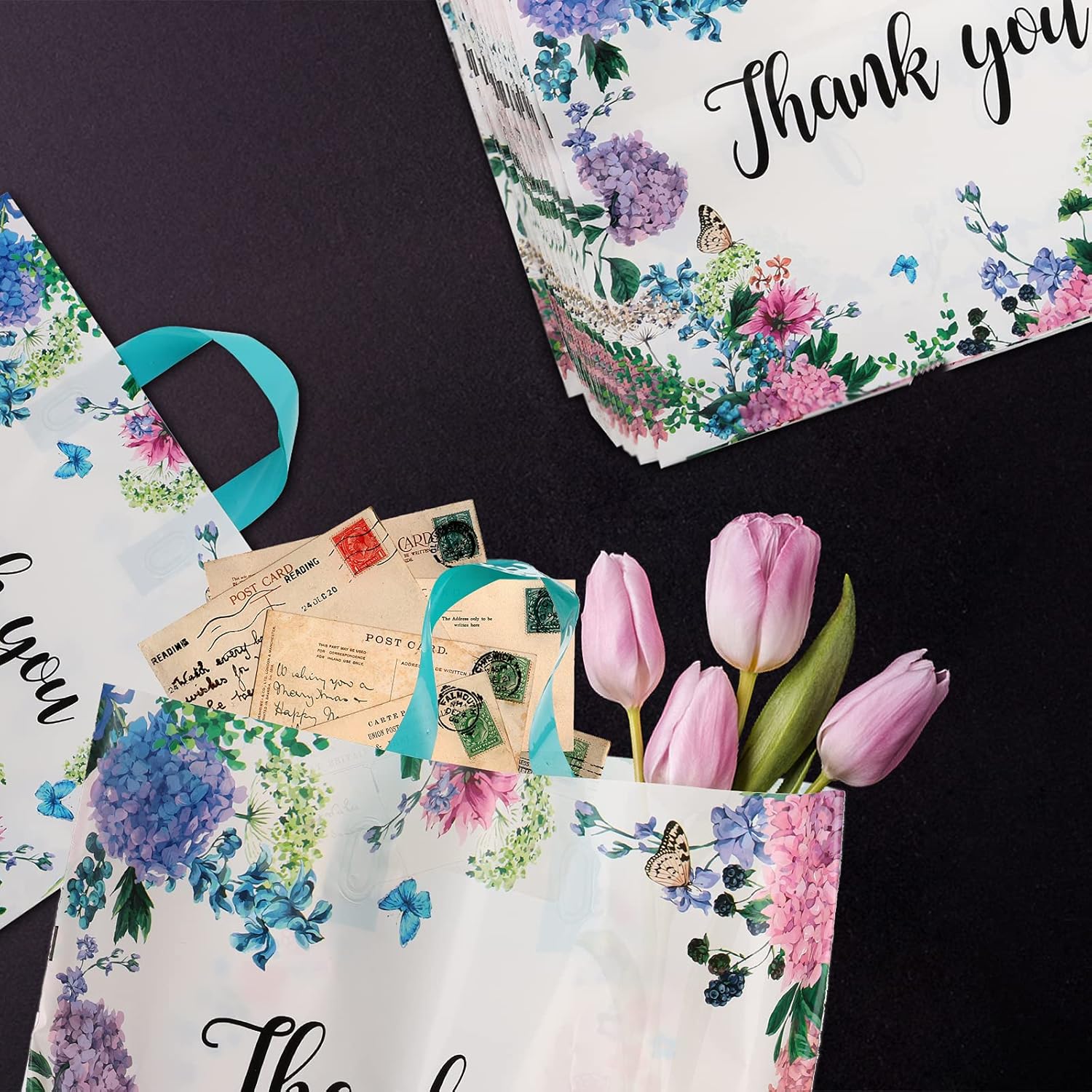 Fasmov 60 Pieces Thank You Gift Bags 12"x 15" with Soft Loop Handles, Floral Shopping Bags Reusable Plastic Shopping Bags Retail Shopping Goodie Bag for Gift, Boutique, Clothes, Grocery - Image 6