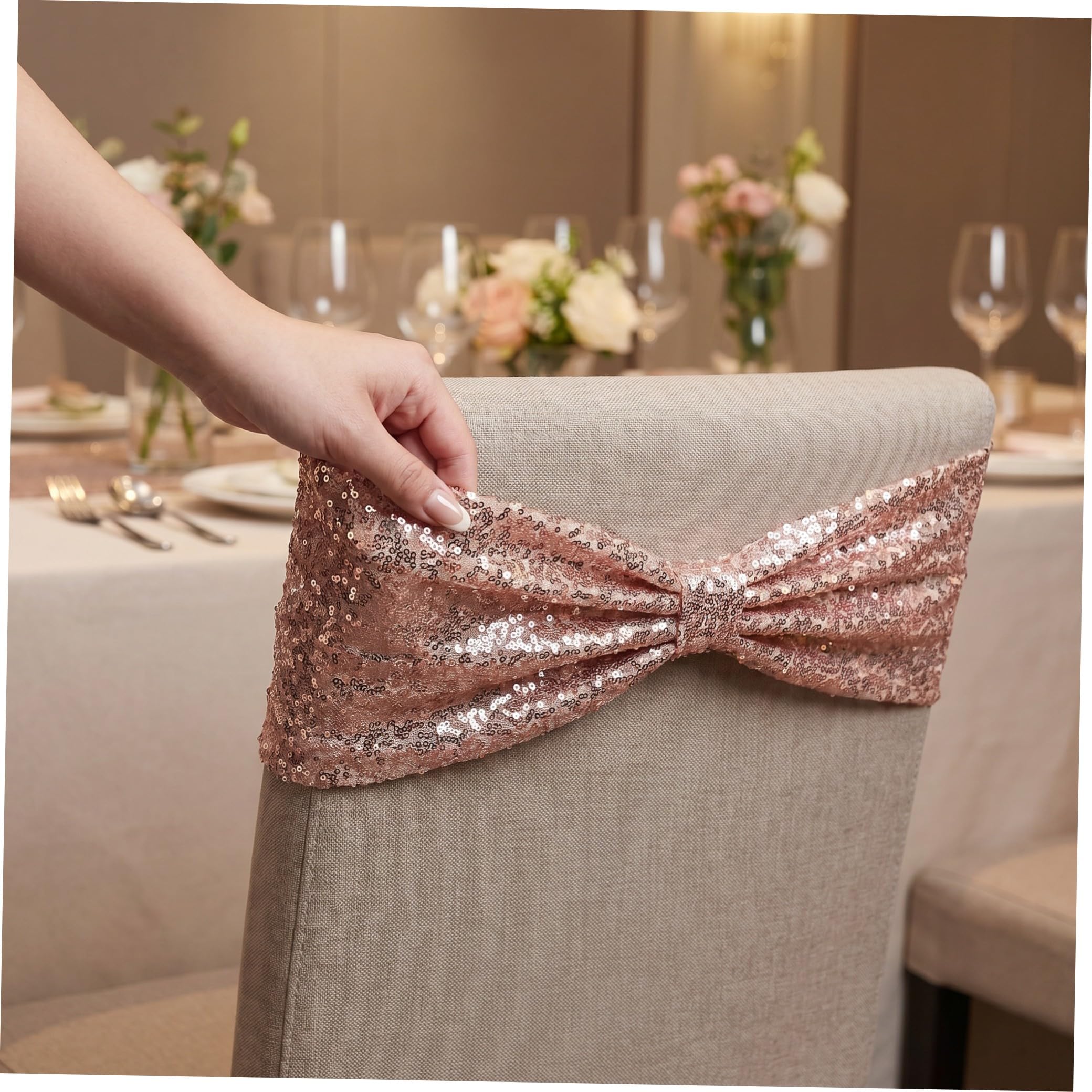 UPKOCH 10 Stück Dekorative Stuhlbänder für Hochzeiten aus Polyester in Gold mit Pailletten Festliche Stuhlschleifen für Hochzeit und Party Elegante Bankettdekoration