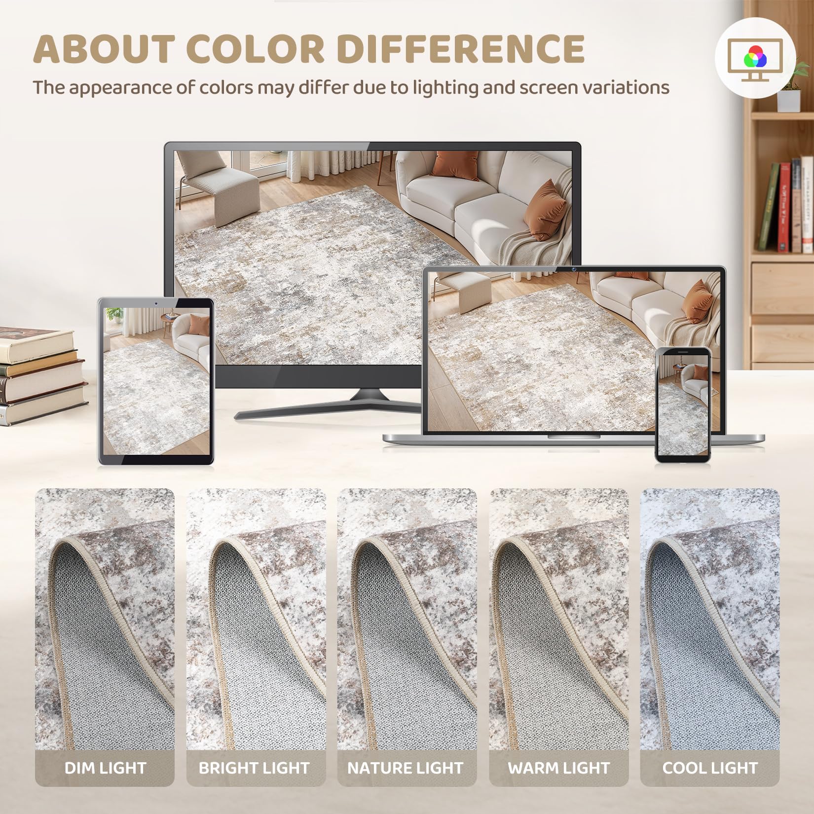 5x7 Area Rug Living Room Rugs - Washable Neutral Modern Abstract Soft Thin Large Rug Indoor Floor No Slip Rug Carpet for Bedroom Under Dining Table Home Office Decor - Brown Grey