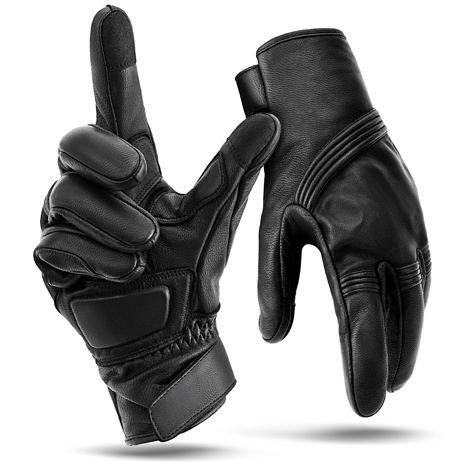 Benlari Men's Leather Motorcycle Gloves Touchscreen Compatible – Spring Fall/All-Season Waterproof (Size M: Palm 20-21.5cm) for Dirtbike, ATV, UTV Riding