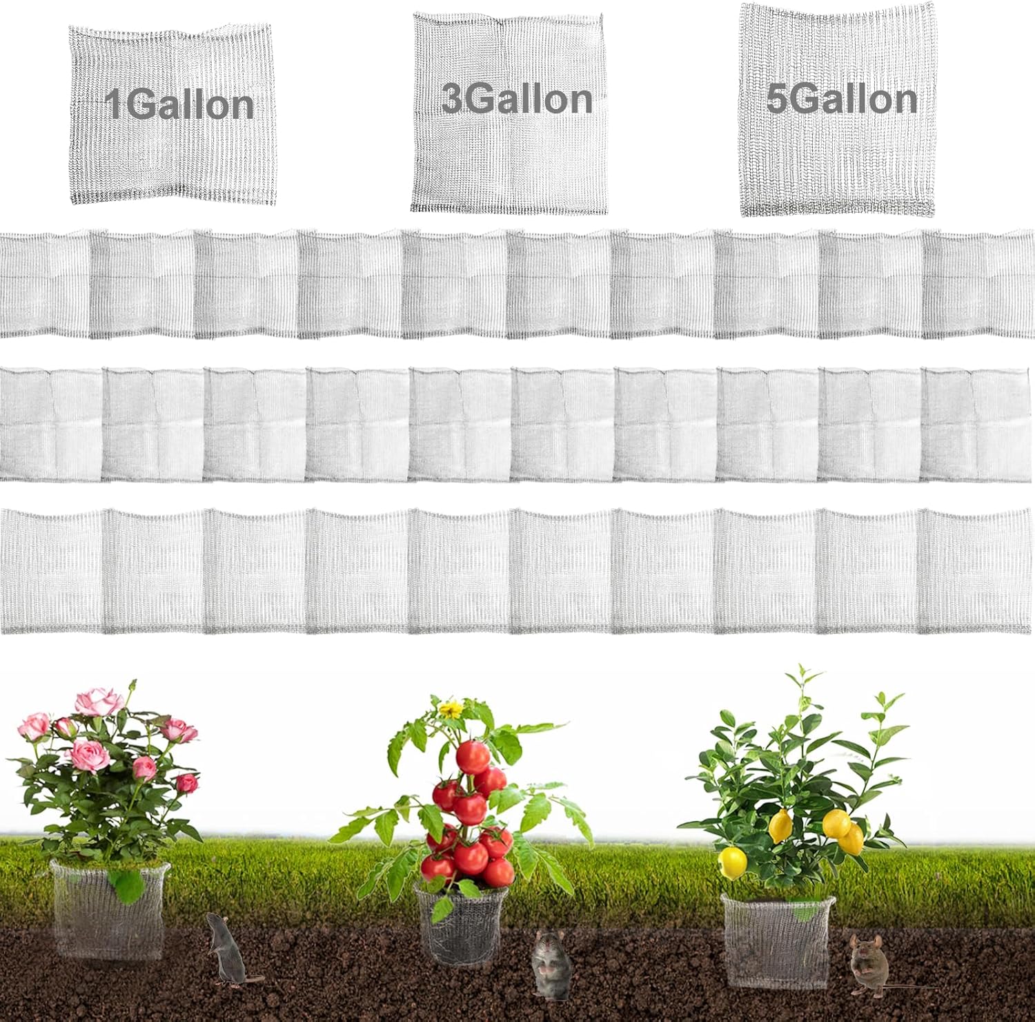 30PACK Go-pher and V-ole Wire Baskets 1 Gallon 3 Gallon 5 Gallon, Stainless Steel 1 Gallon Plant Root Go-pher Baskets for Underground, Fruit Protection Wire mesh Bags (100% Protection)