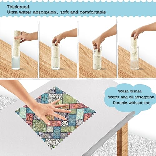 Miniatura 4 de Juego de 6 paños de cocina con diseño de mandala verde, reutilizables, suaves y absorbentes, paños de cocina de 11 x 11 pulgadas para automóvil,