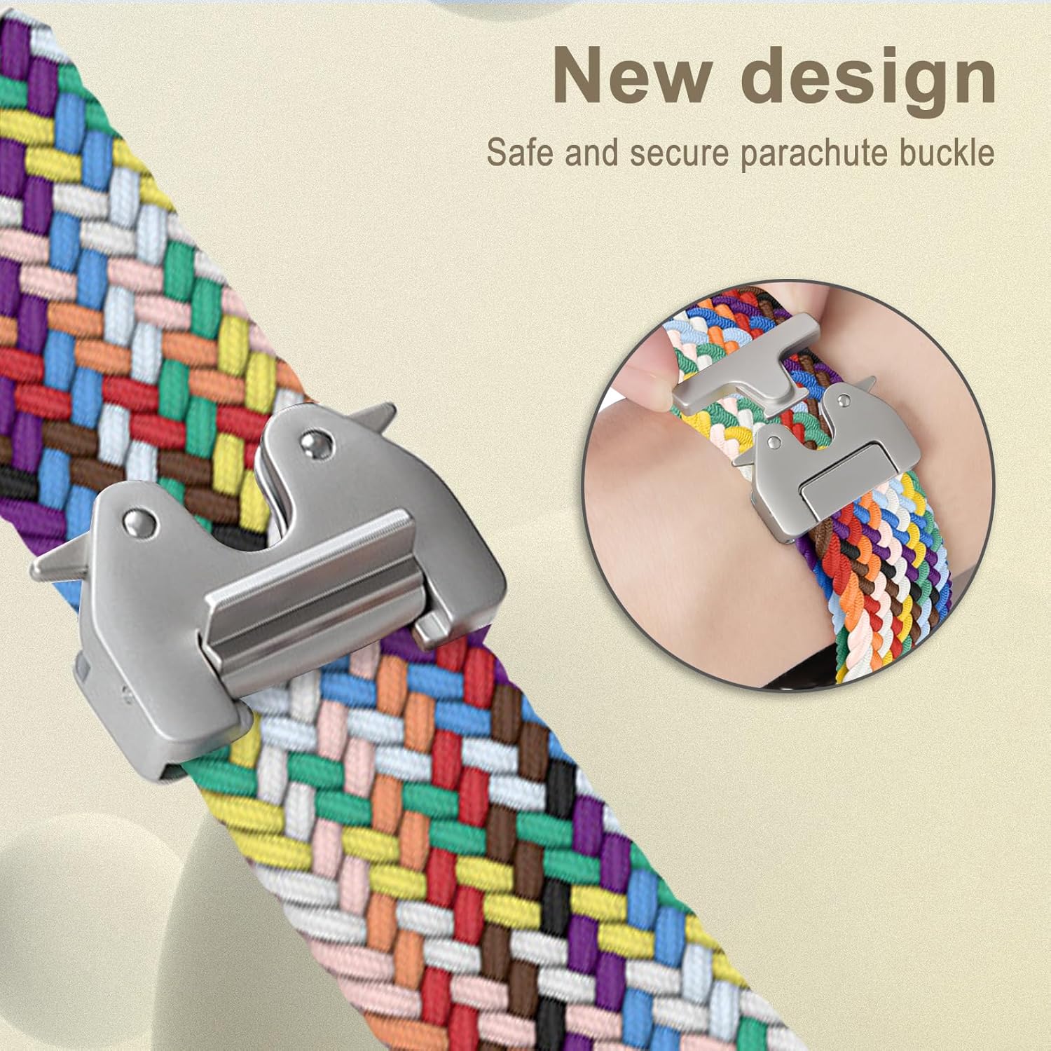 Nylon Band for 47mm of Garmin Fenix E/Fenix 8 Pro/Tactix 8/Quatix 8/D2 Mach 2, 22mm QuickFit Stretchy Braided Nylon Sport Strap for Garmin Quatix 7 Pro/6/6 Titanium, Descent G2 - Rainbow - Image 2