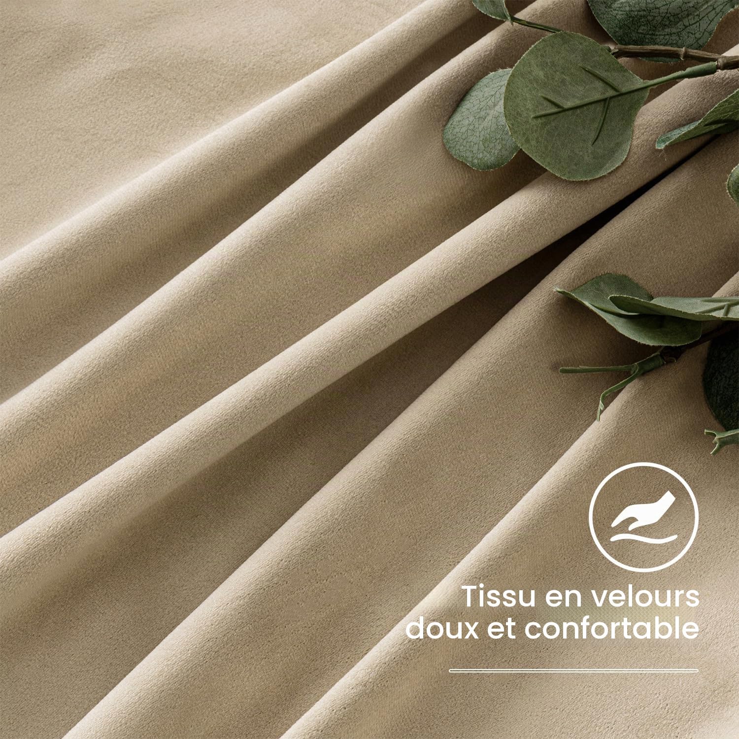 EMEMA Rideau Velours Beige Occultant Thermique à Oeillets 1x132x260cm | Double Couche Isolation Anti Froid Intimité Phonique Salon Chambre Cuisine Perforé Tissu Hivernal Épais Doux