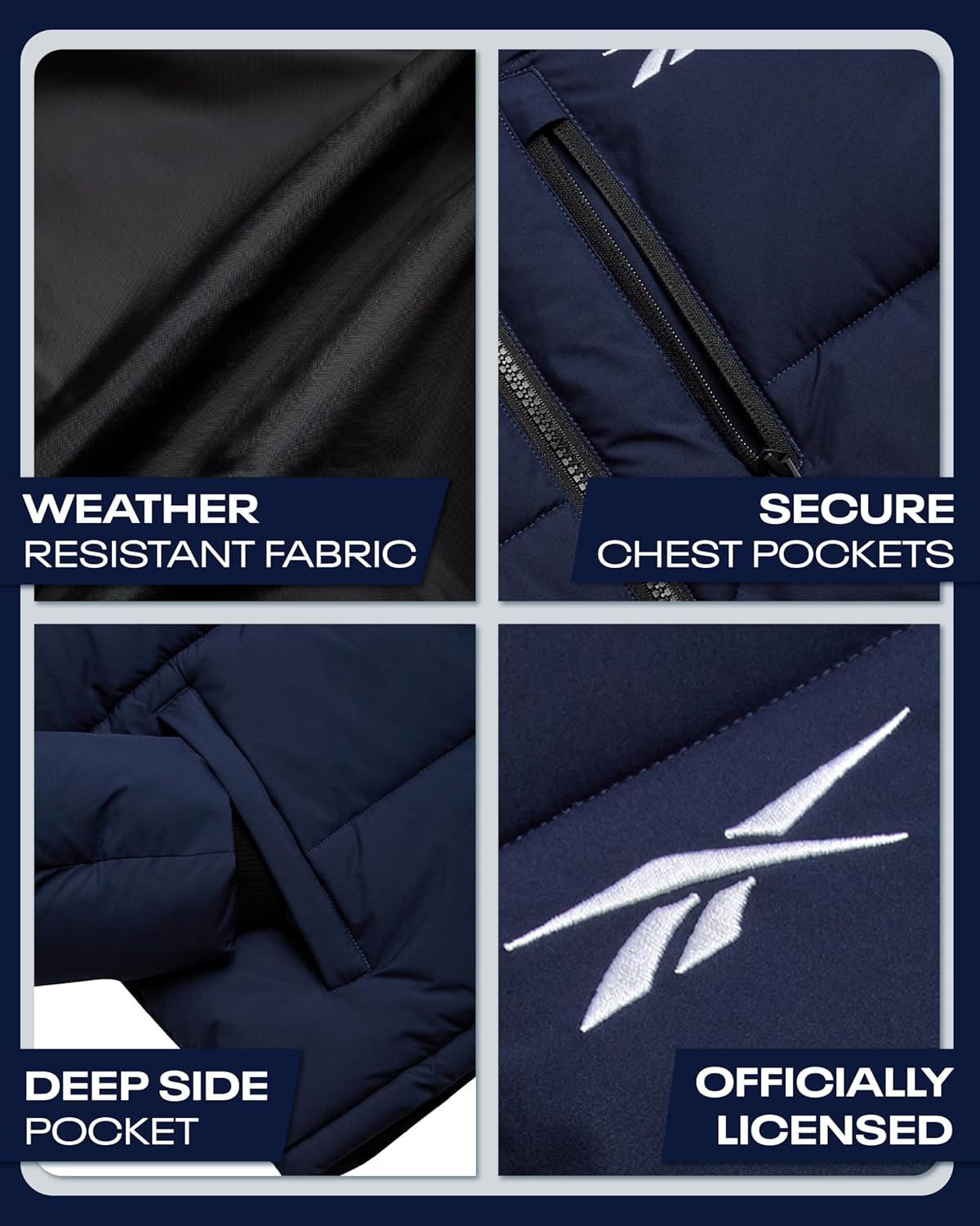 Reebok Mens Jacket - Weather Resistant Winter Jackets for Men Quilted Warm Coat Puffer Jacket with Hood and Pockets - Image 3