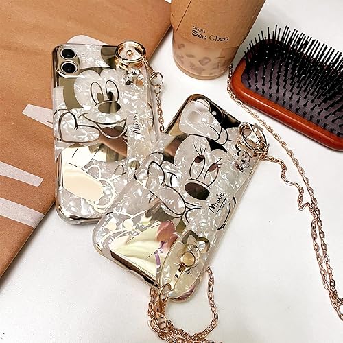 Miniatura 5 de Funda de dibujos animados para iPhone 15 Pro Max de 6.7 pulgadas con protector de pantalla HD, Mickey Mouse con correa para la muñeca, correa de
