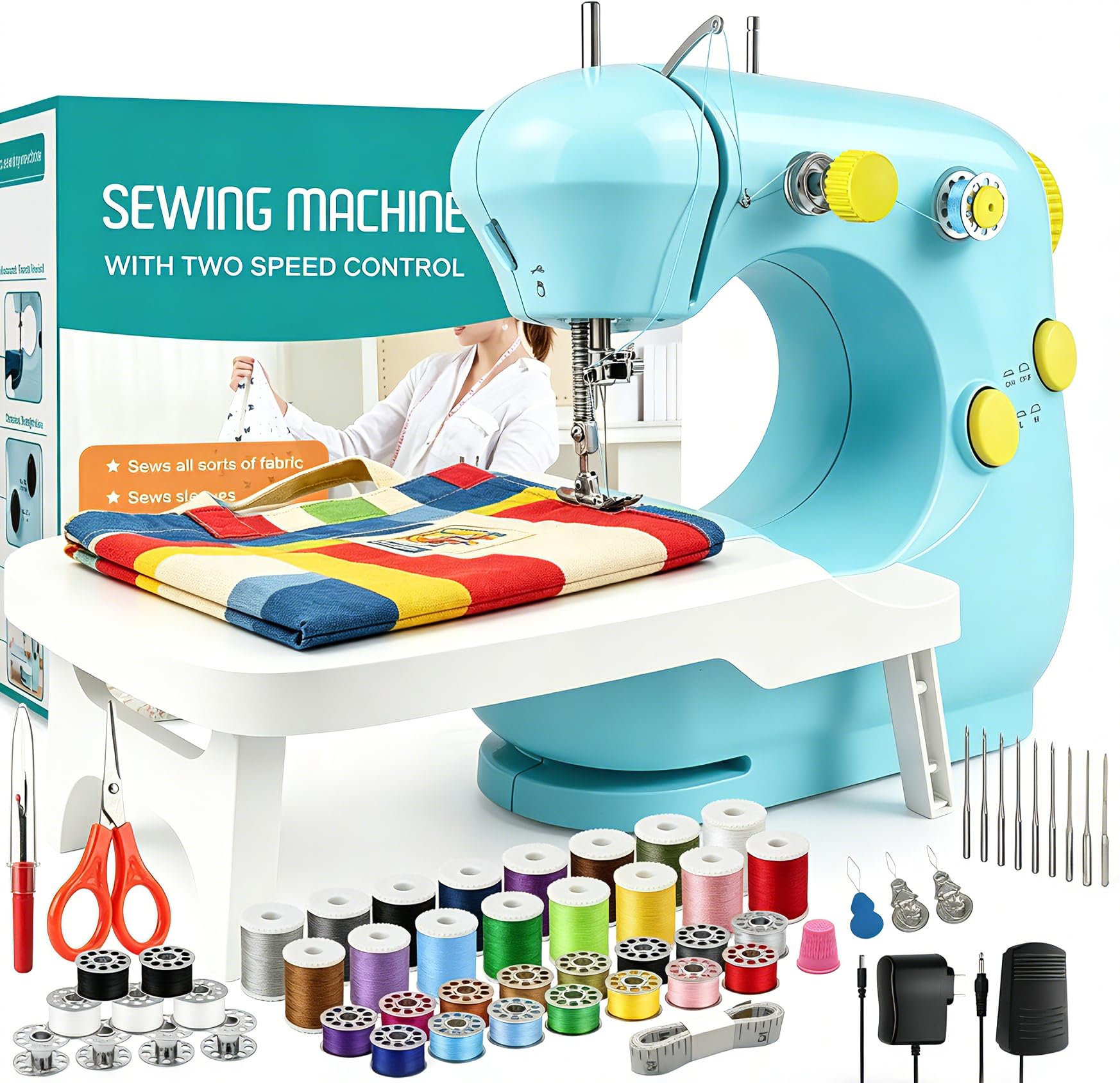 Photo 1 of Sewing Machine for Beginners, Electric Mini Sewing Machine for Mending & DIY Crafts, Dual Speed Small Portable Sewing Machine with Full Sewing Kits, Foot Pedal & Extension Table, Great for Kids&Adults