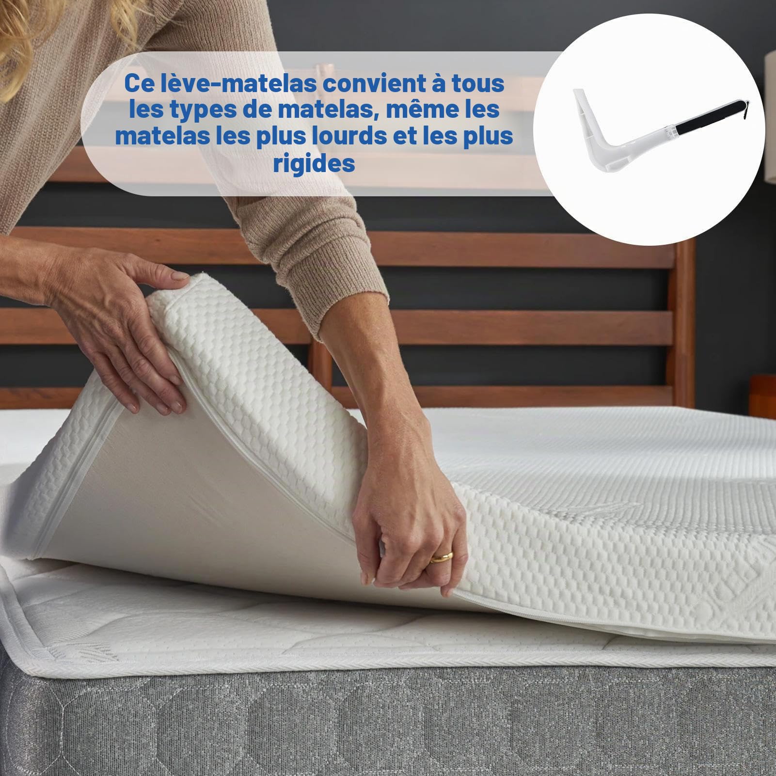Outil de Levage de Matelas au Design Ergonomique – Lève-Matelas Pliable pour Changer Les draps | Aide Facile à Faire du lit pour Les Personnes âgées, poignée arrière pour soulever Les